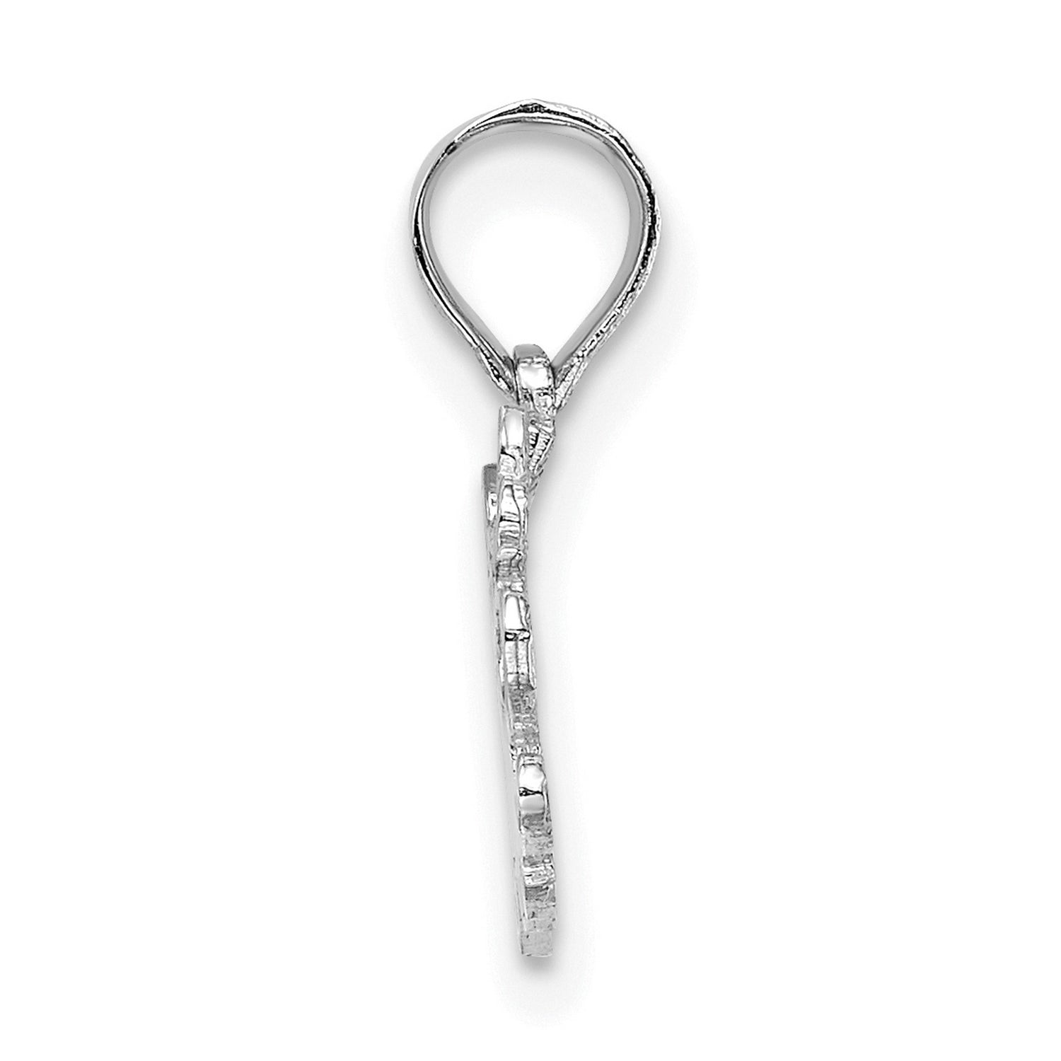 14k White Gold Angel Pendant with Wings and Script Lettering, Christian Religious Charm for Women