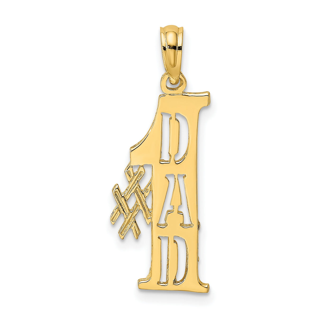 14k Yellow Gold Number One Dad Pendant with Cut-Out Design and Crossed Baseball Bats