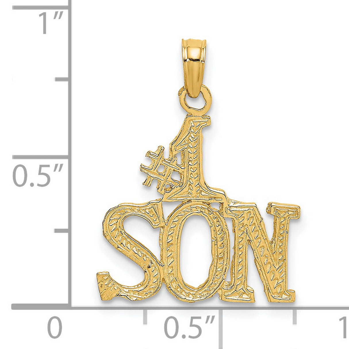 14k Yellow Gold Number One Son Pendant with Bold Lettering and Textured Design
