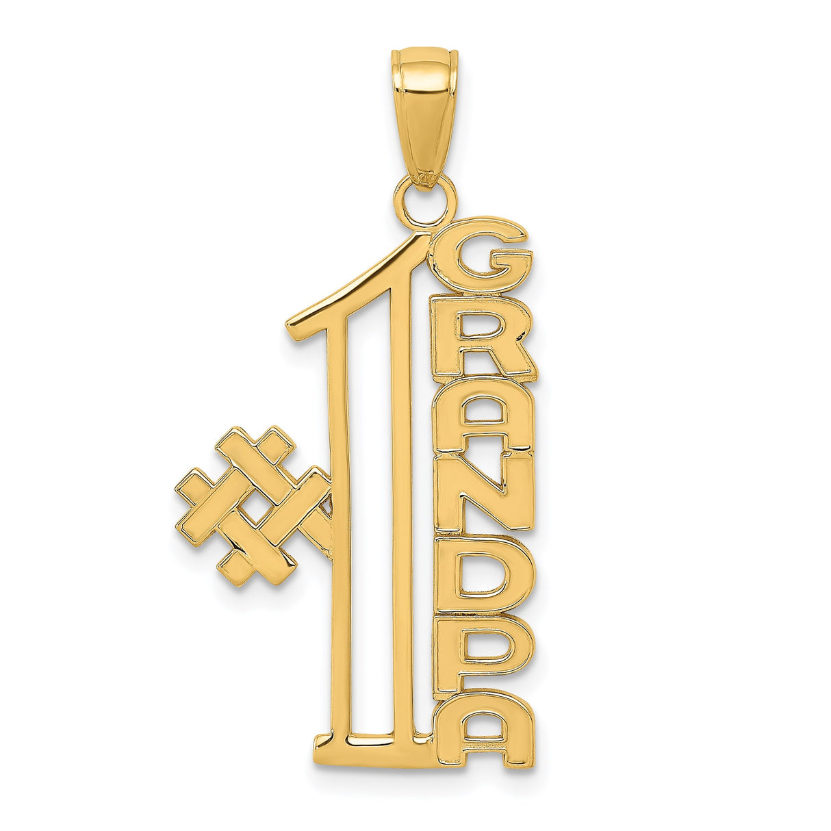 14k Yellow Gold Number One Grandpa Pendant with Woven Pattern Accent