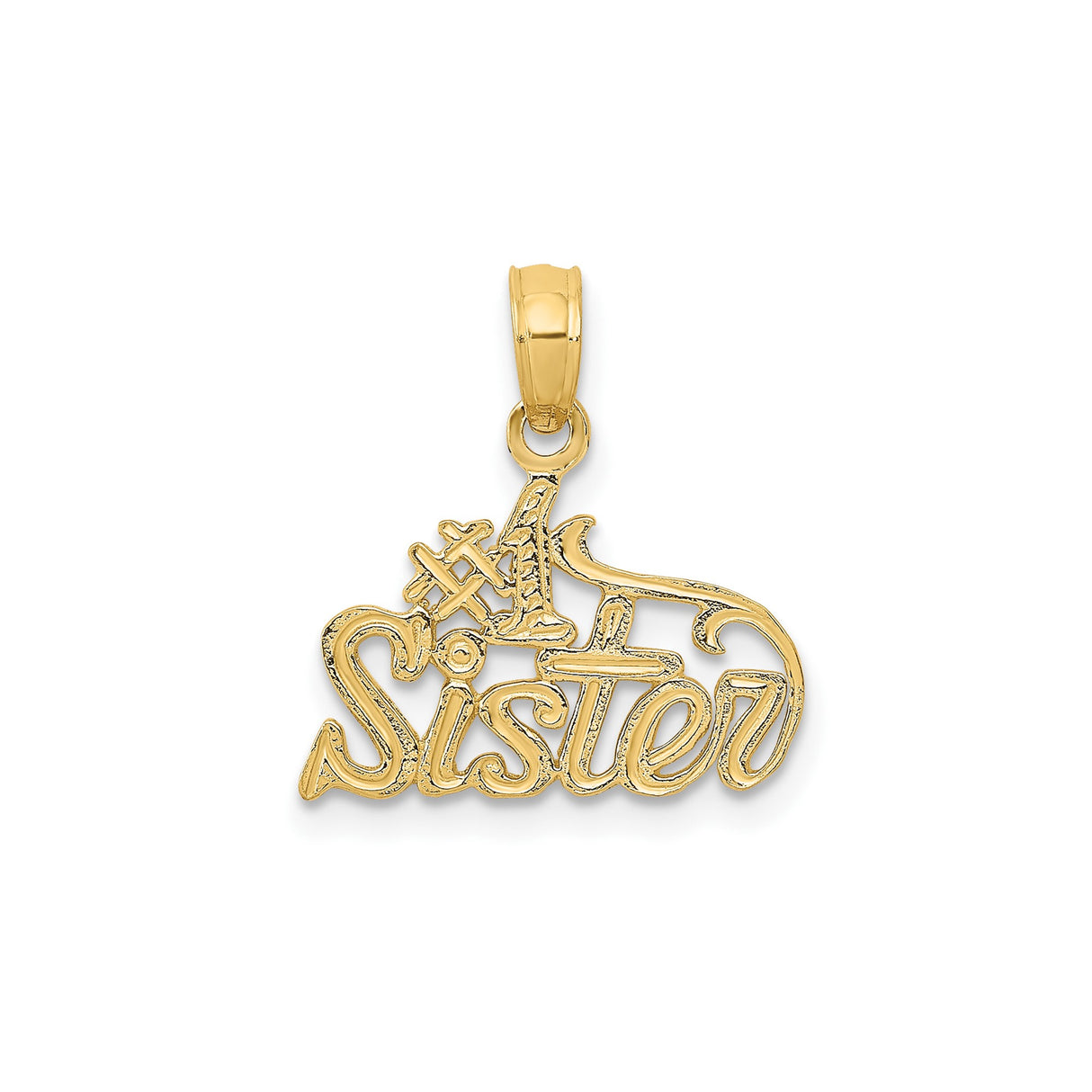 14k Yellow Gold Script Pendant, Number One Sister Cursive Charm, Sentimental Family Jewelry