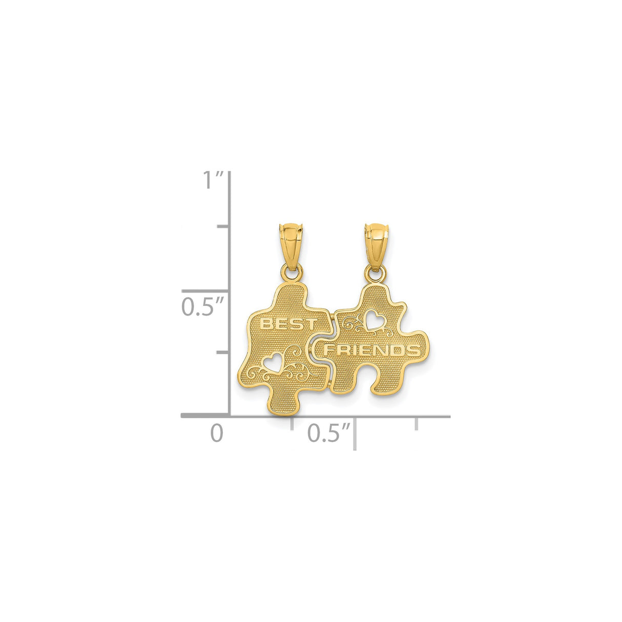 14k Yellow Gold Interlocking Puzzle Pendant with Heart Cutouts and Friends Text