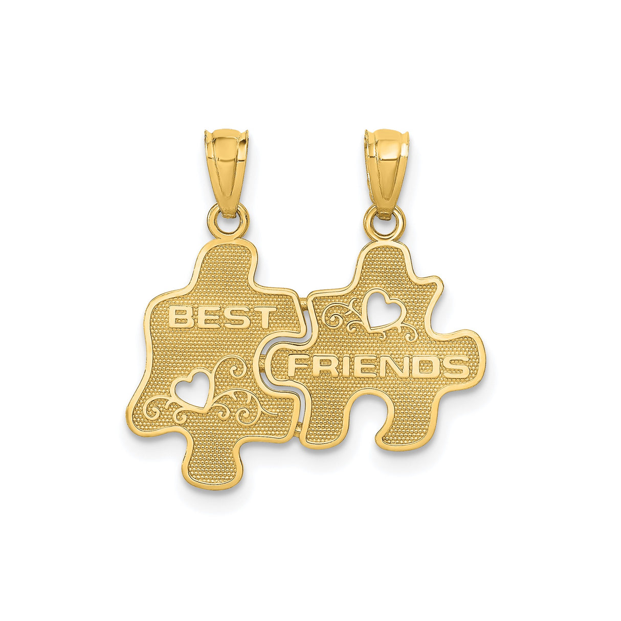 14k Yellow Gold Interlocking Puzzle Pendant with Heart Cutouts and Friends Text