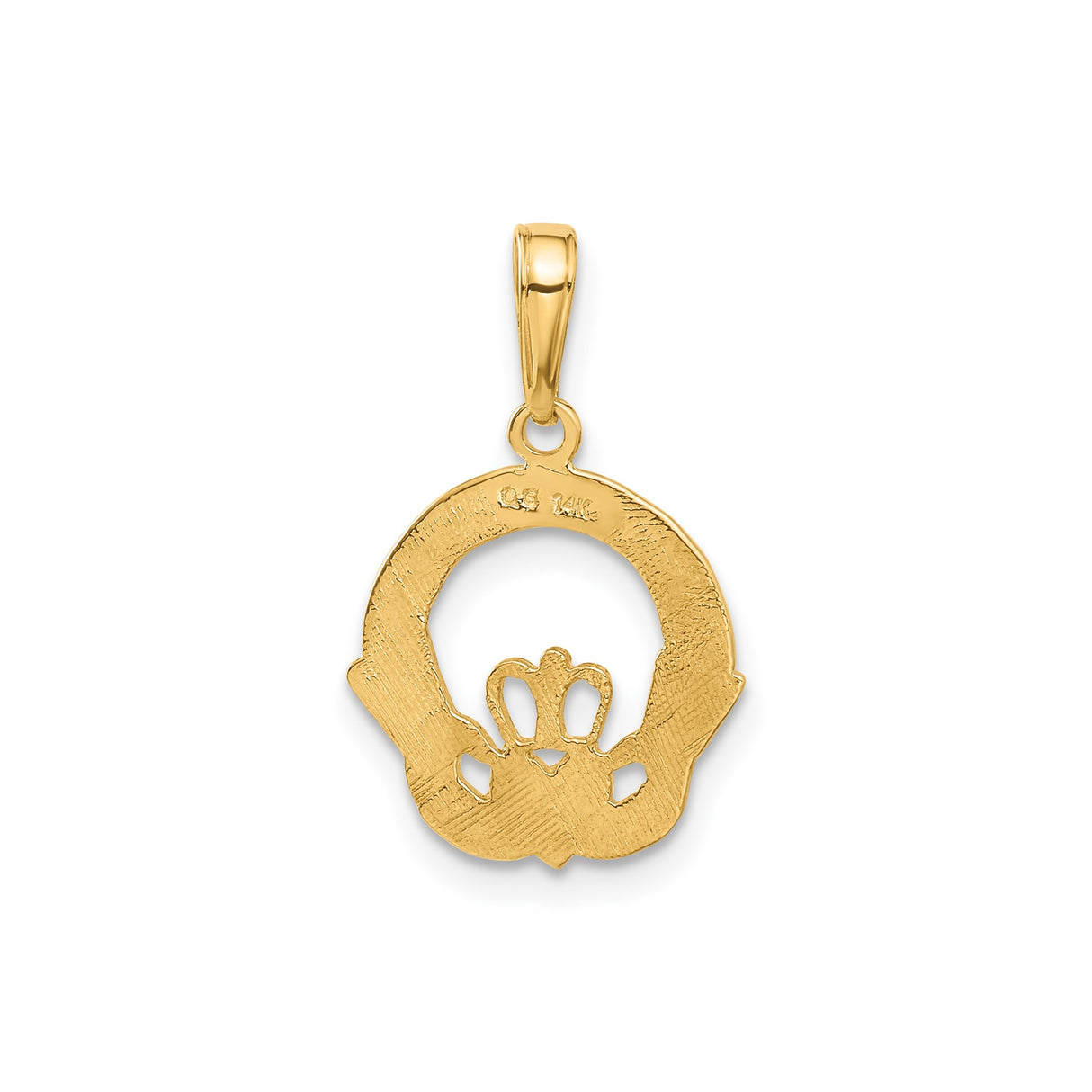 14k Yellow Gold Claddagh Pendant with Crowned Heart and Hands, Irish Celtic Symbol