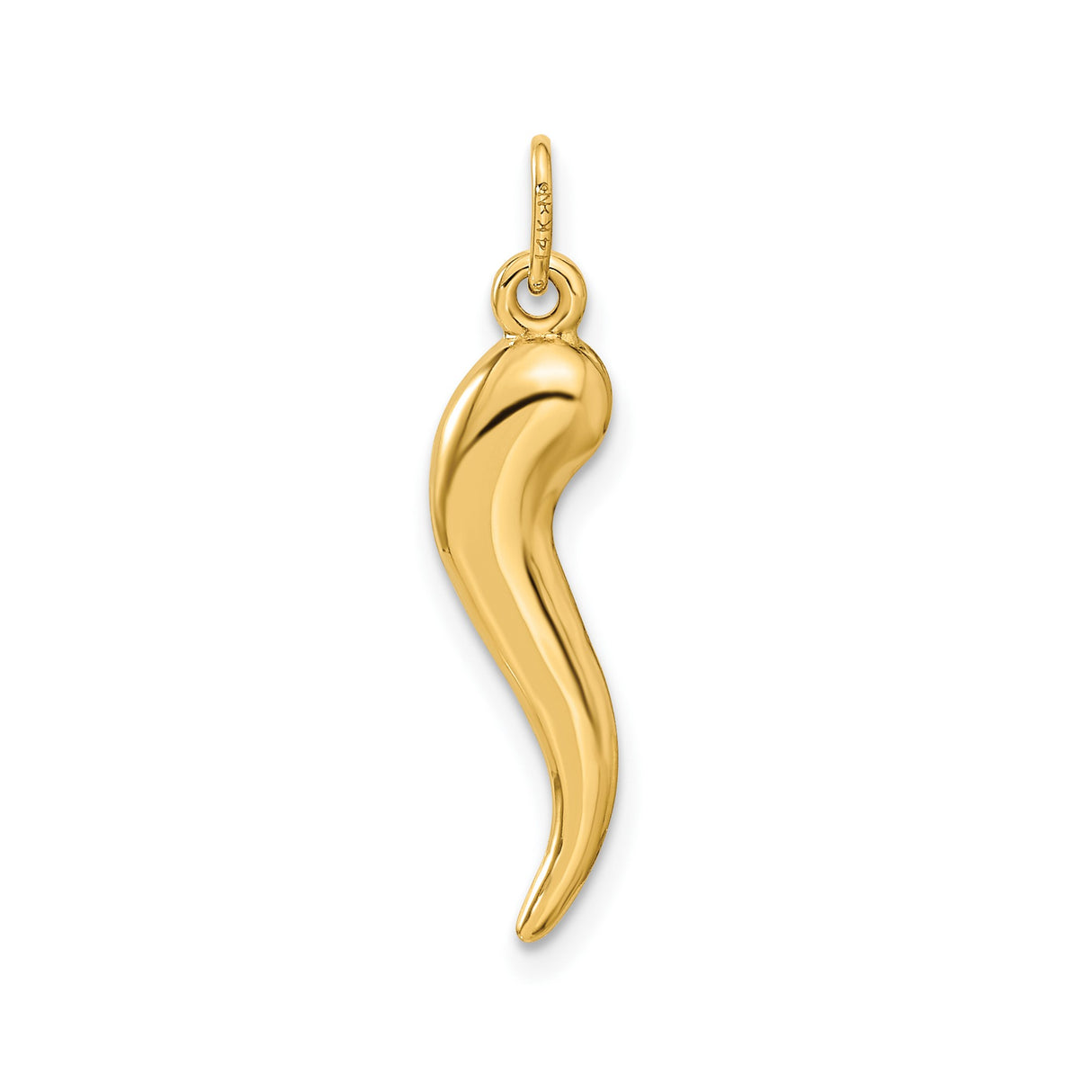 14k Yellow Gold Italian Horn Pendant, Cornicello Charm for Protection and Good Luck