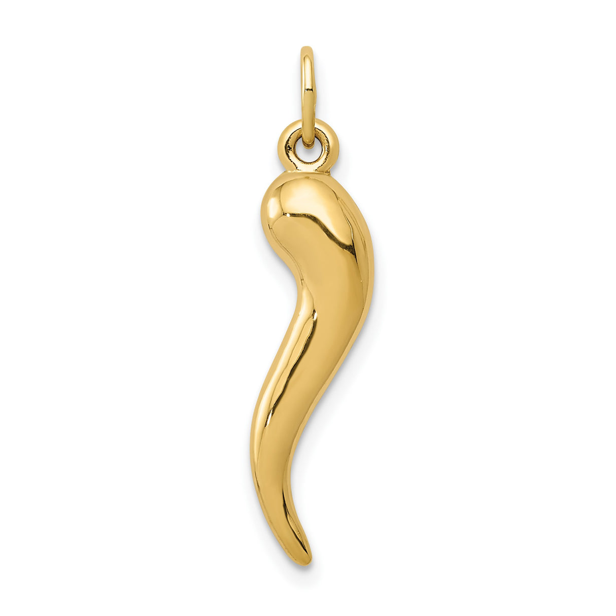 14k Yellow Gold Italian Horn Pendant, Cornicello Charm for Protection and Good Luck
