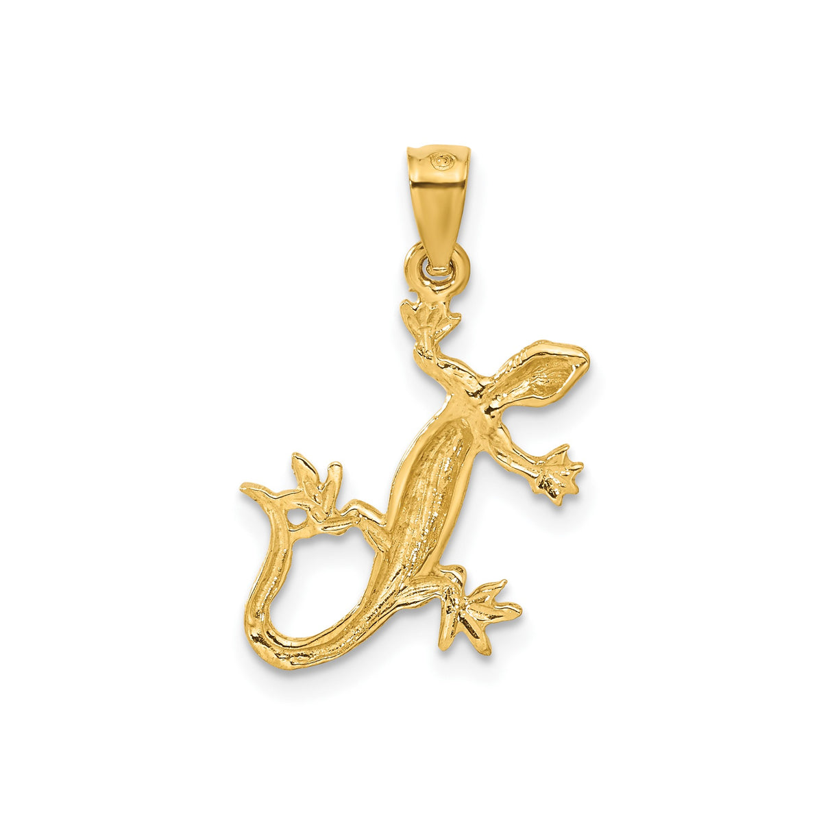 14k Yellow Gold Lizard Pendant, Textured Gecko Animal Charm, Spiritual Nature-Inspired Jewelry