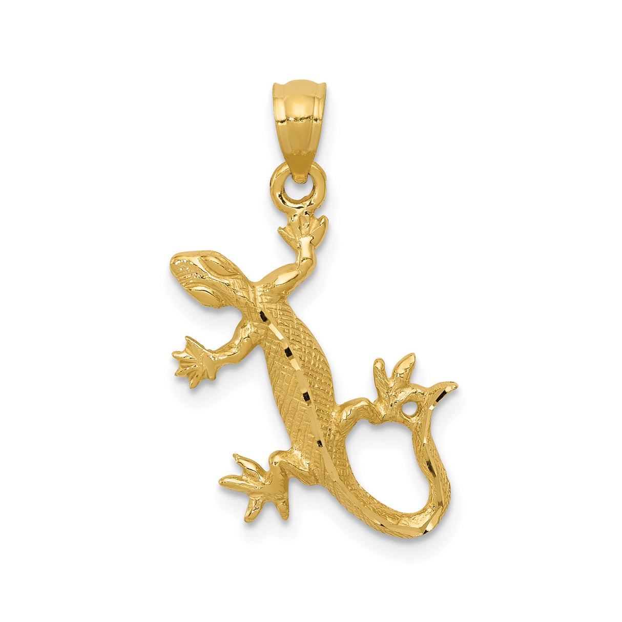 14k Yellow Gold Lizard Pendant, Textured Gecko Animal Charm, Spiritual Nature-Inspired Jewelry