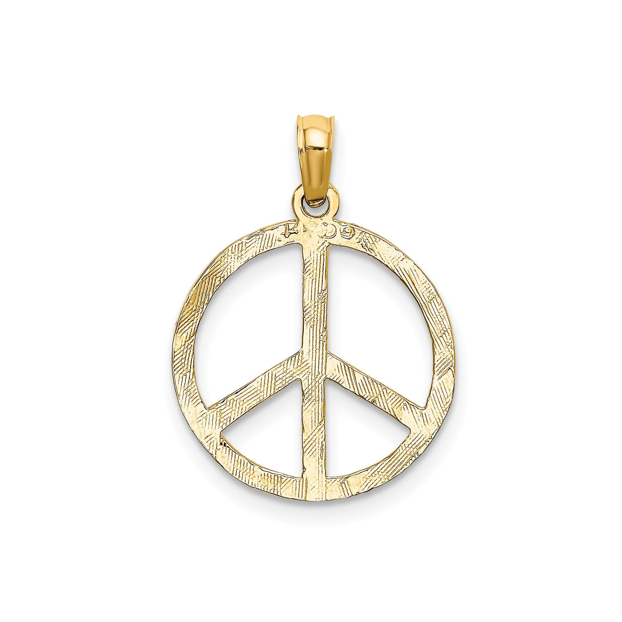 14k Yellow Gold Peace Symbol Pendant, Textured Boho Harmony Charm, Unisex Retro Style Jewelry