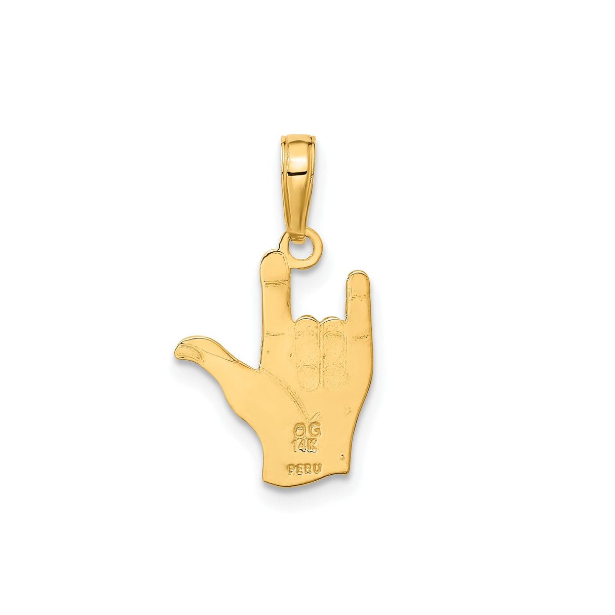 14k Yellow Gold ASL Hand Pendant, I Love You Sign Language Charm, Unisex Jewelry