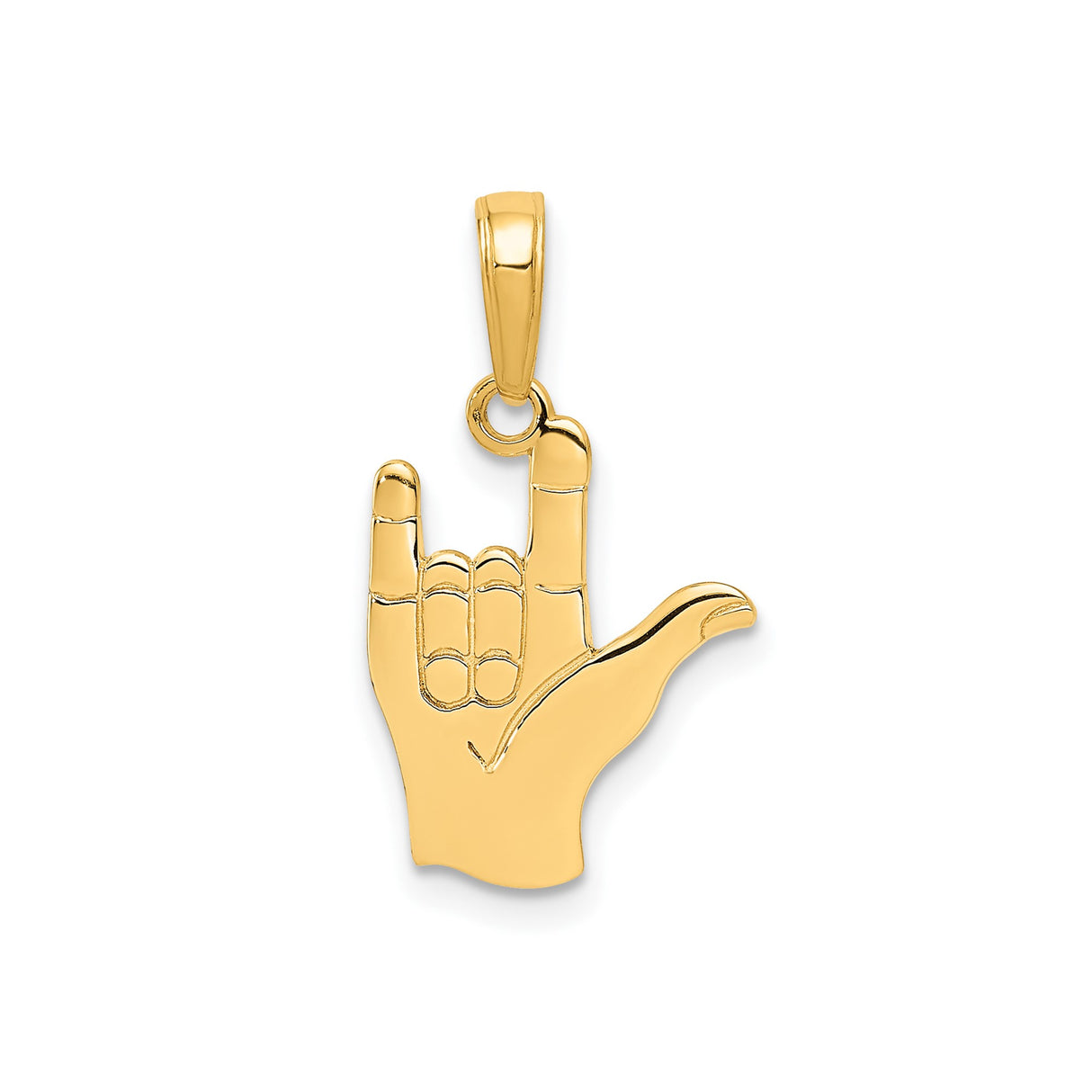 14k Yellow Gold ASL Hand Pendant, I Love You Sign Language Charm, Unisex Jewelry