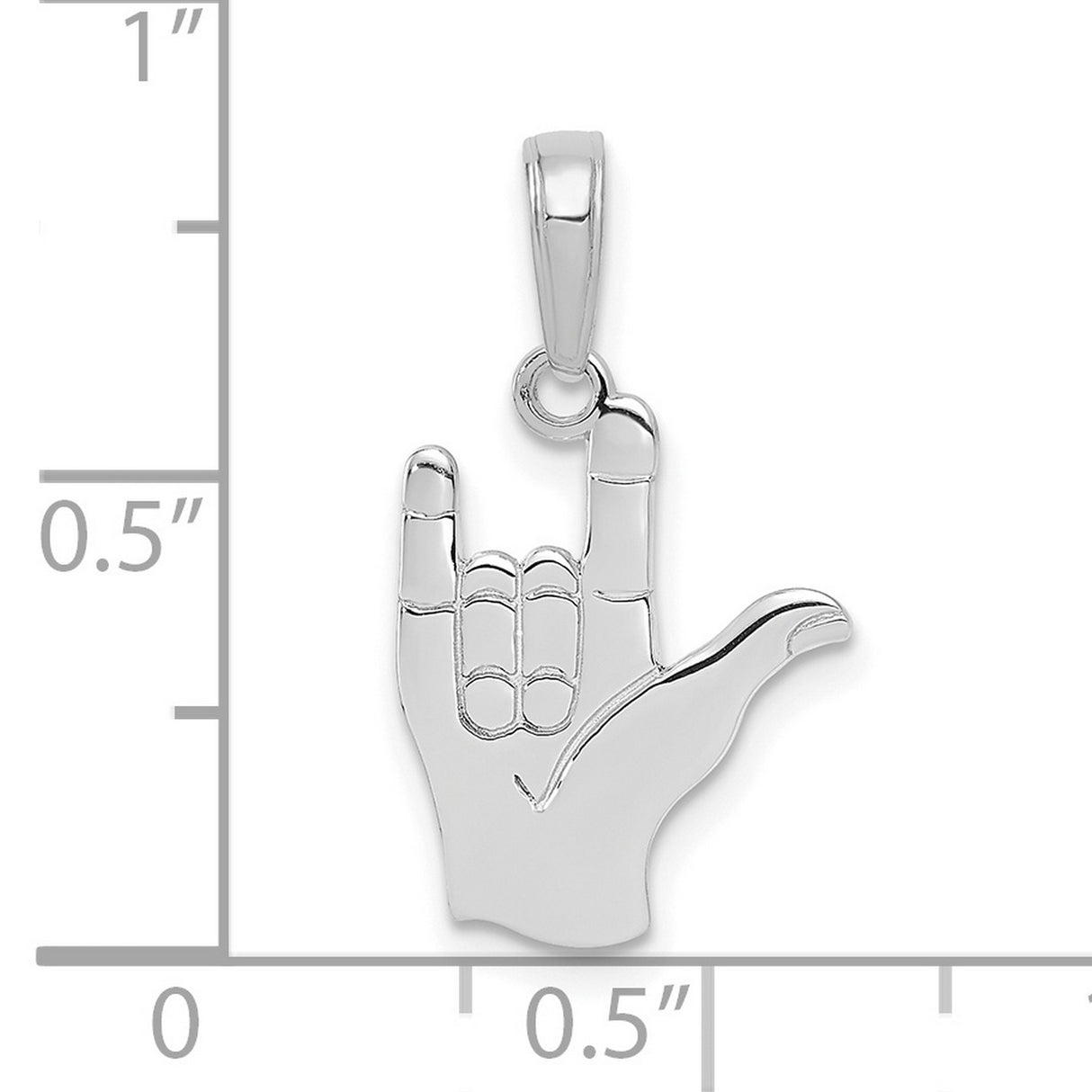 14k White Gold ASL Hand Sign Pendant, I Love You Symbol Charm, Polished Unisex Jewelry