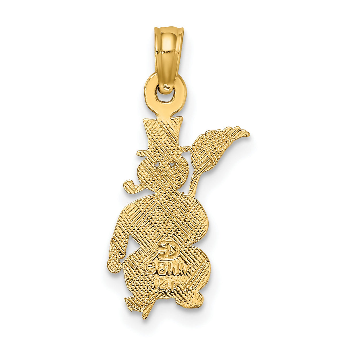 14k Yellow Gold Snowman Pendant with Top Hat, Pipe, and Broom, Festive Christmas Charm
