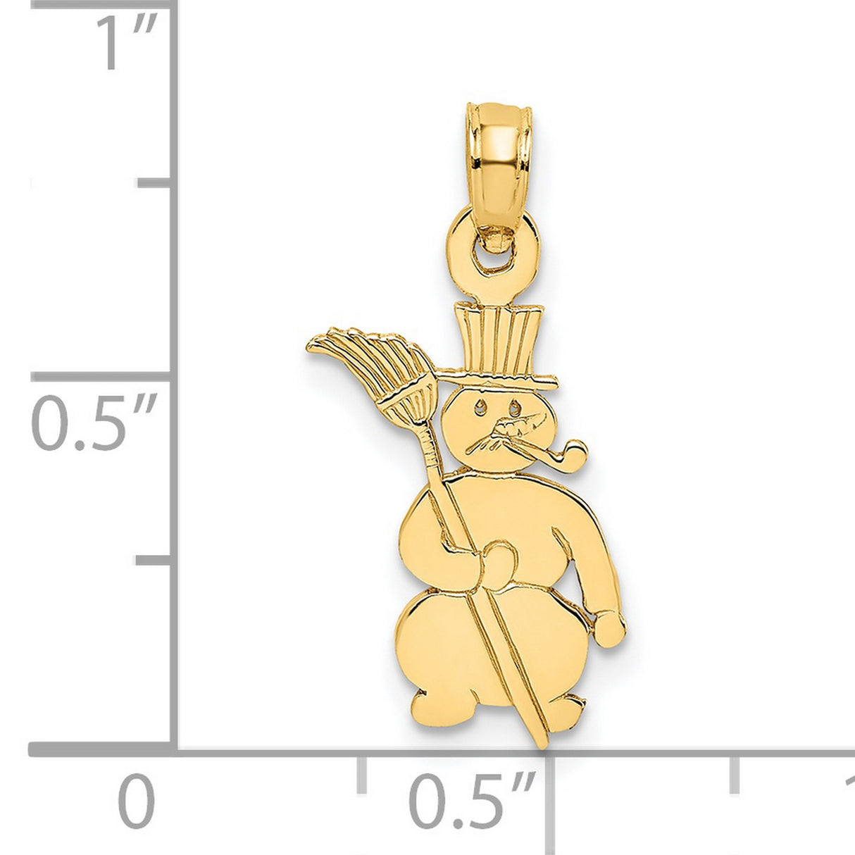 14k Yellow Gold Snowman Pendant with Top Hat, Pipe, and Broom, Festive Christmas Charm
