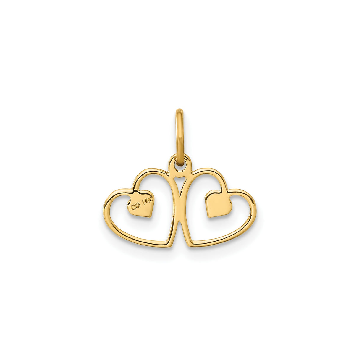 14k Yellow Gold Double Open Heart Pendant with Textured Inner Hearts, Romantic Jewelry for Women