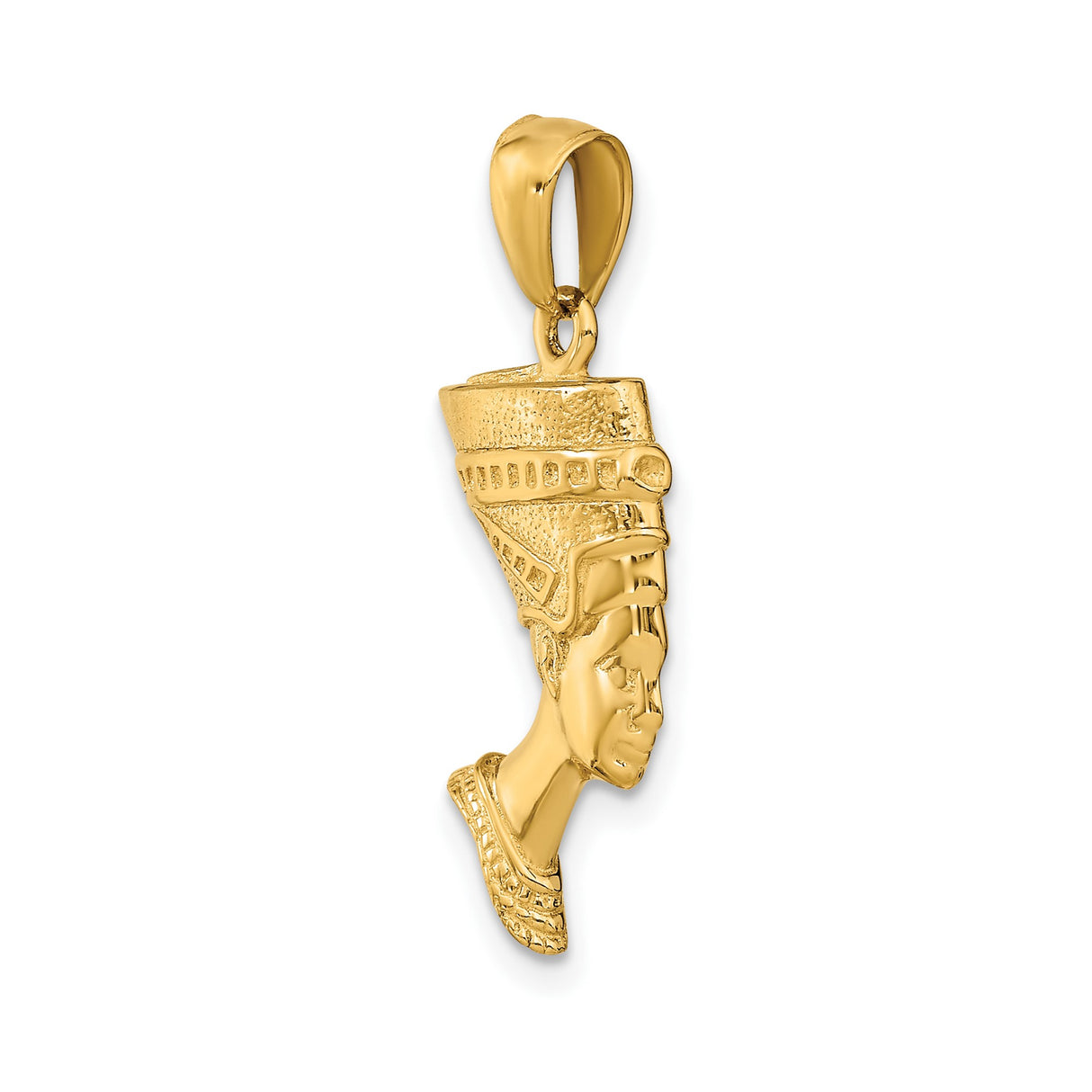 14k Yellow Gold Nefertiti Pendant with Detailed Headdress, Egyptian Queen Profile Charm