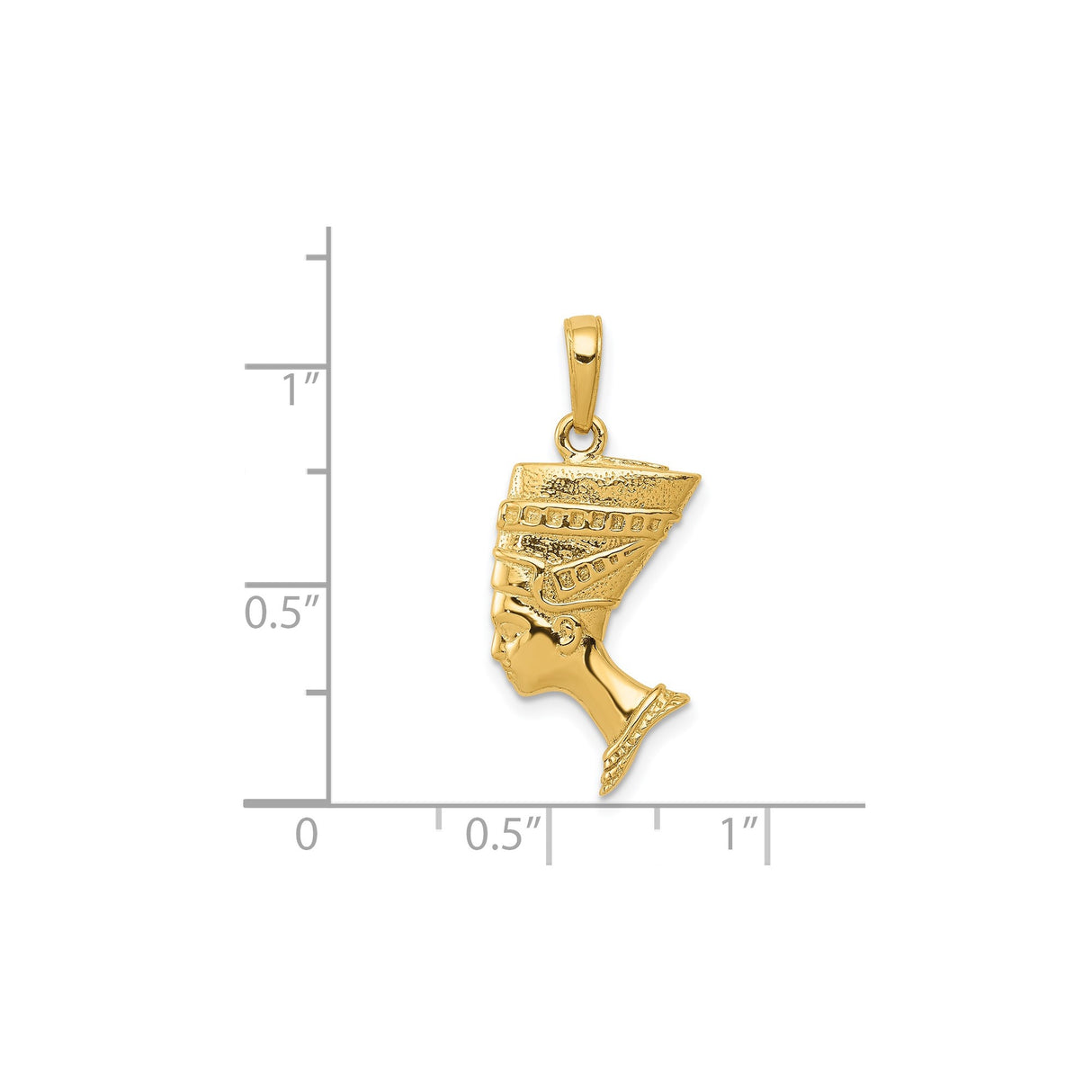 14k Yellow Gold Nefertiti Pendant with Detailed Headdress, Egyptian Queen Profile Charm