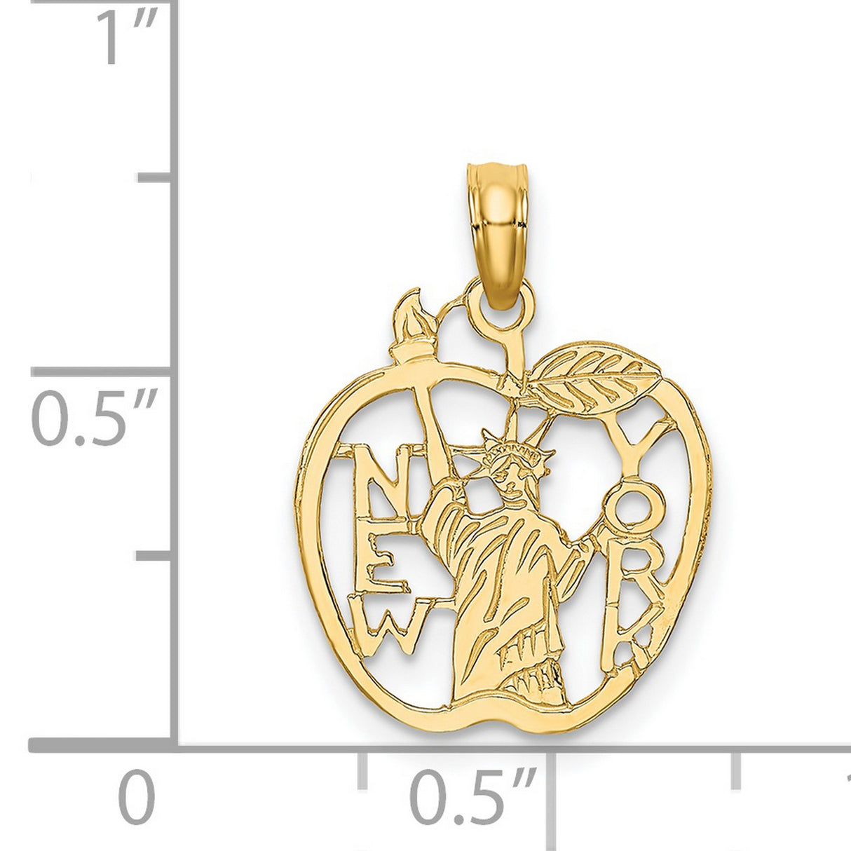14k Yellow Gold Pendant with Statue of Liberty in Apple Outline, New York City Souvenir Charm