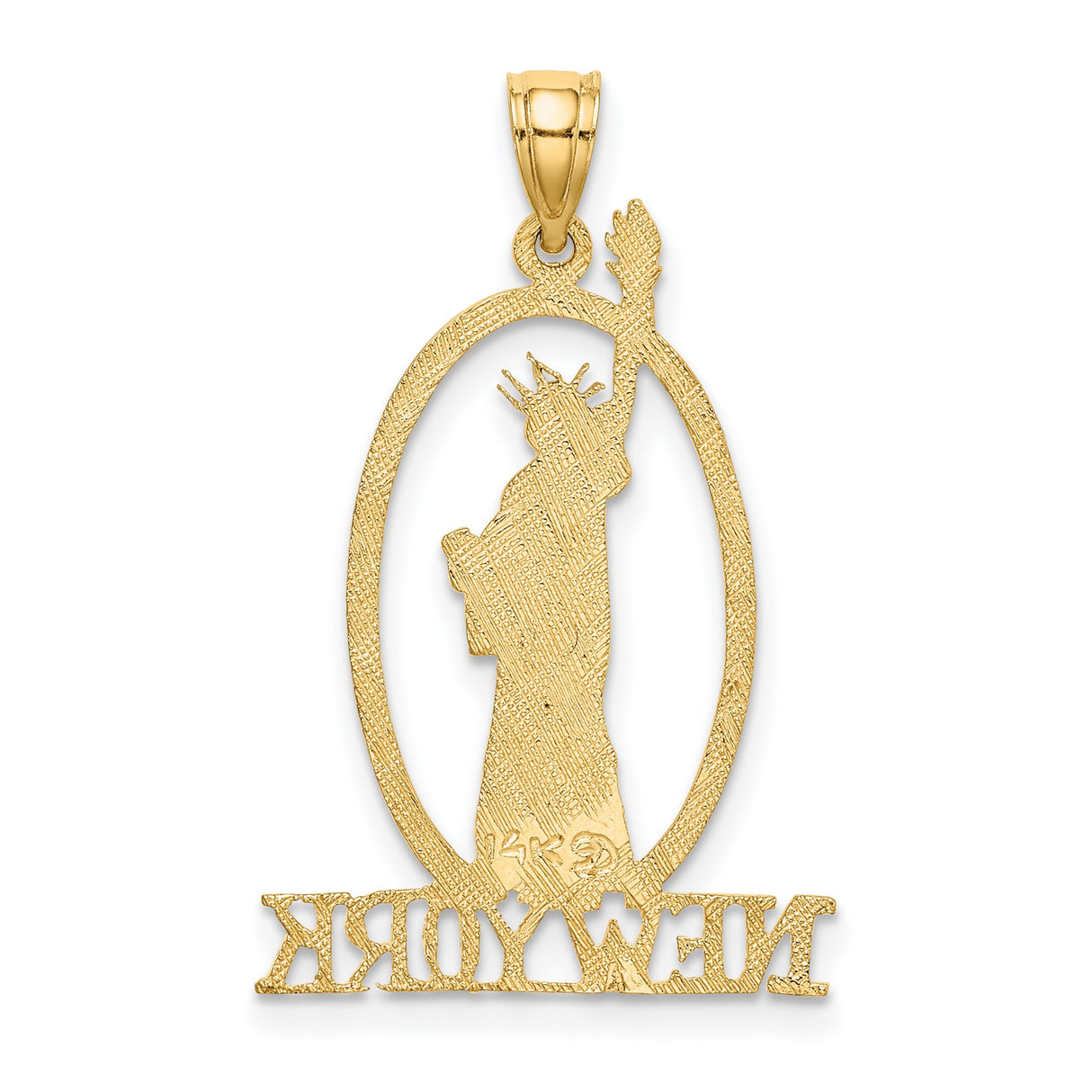 14k Yellow Gold Statue of Liberty Pendant with New York Text, Travel Souvenir Charm