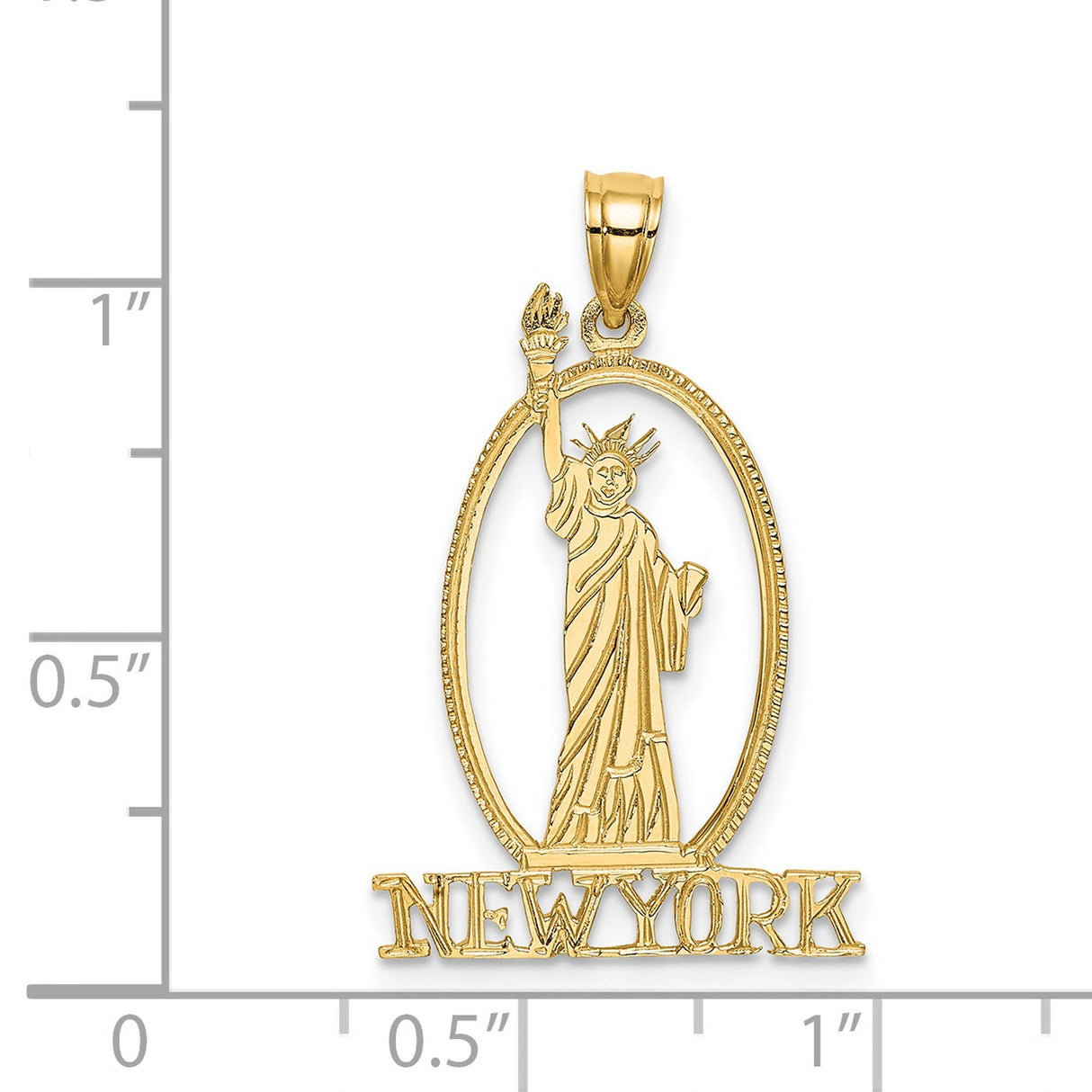 14k Yellow Gold Statue of Liberty Pendant with New York Text, Travel Souvenir Charm