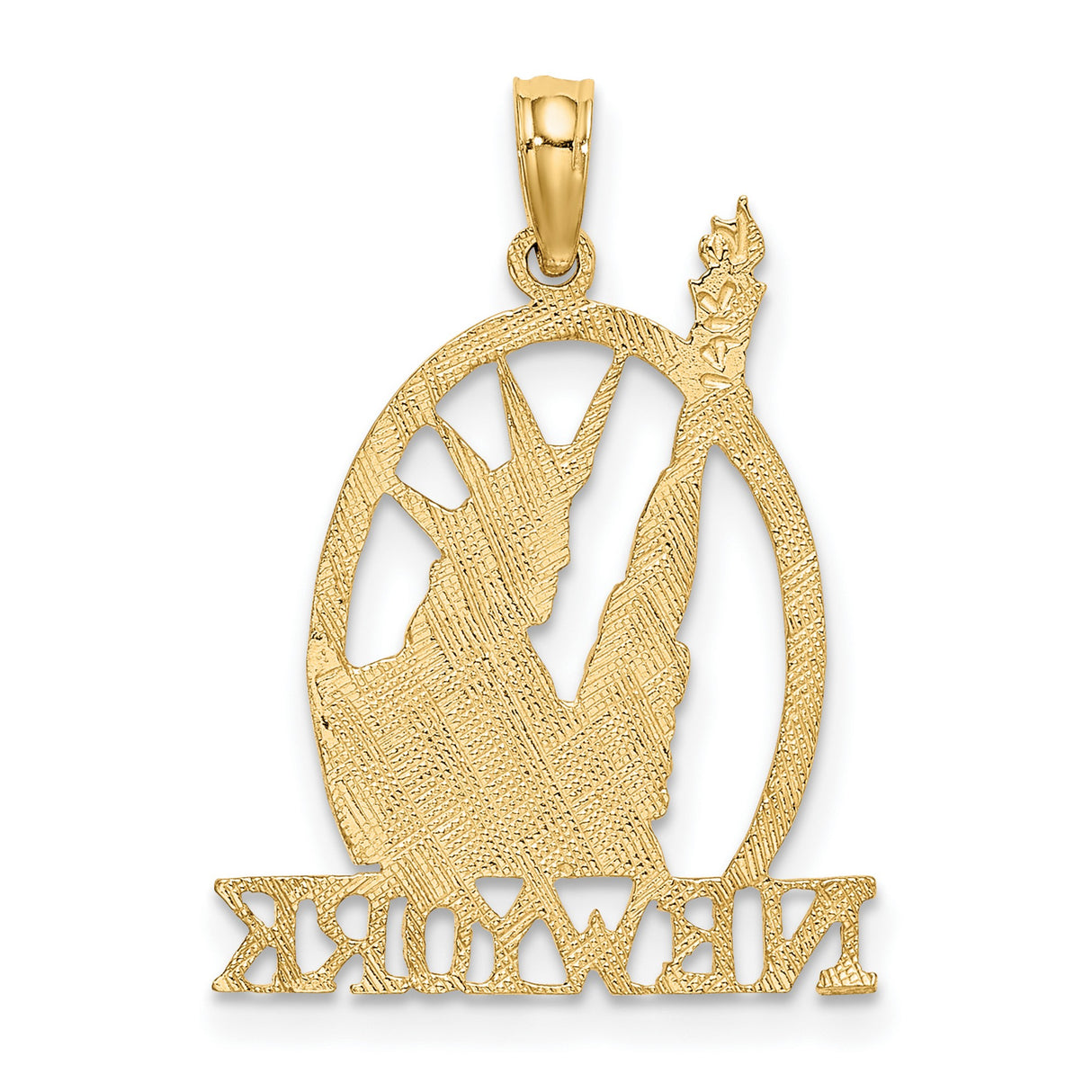 14k Yellow Gold Statue of Liberty Pendant, Cut-Out Design, New York Engraving, Unisex Charm