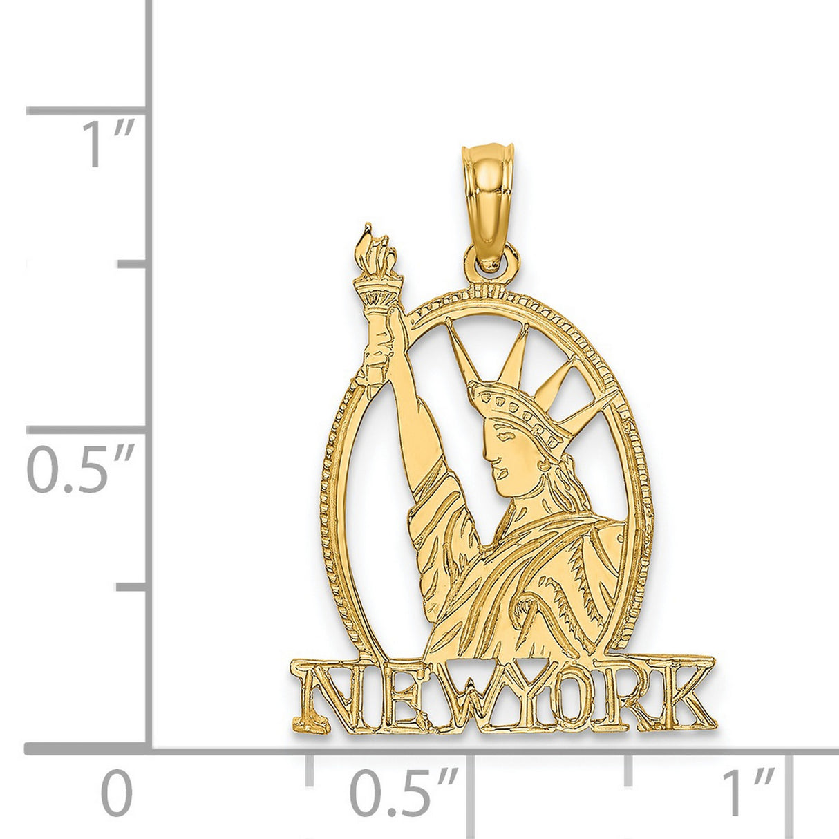 14k Yellow Gold Statue of Liberty Pendant, Cut-Out Design, New York Engraving, Unisex Charm