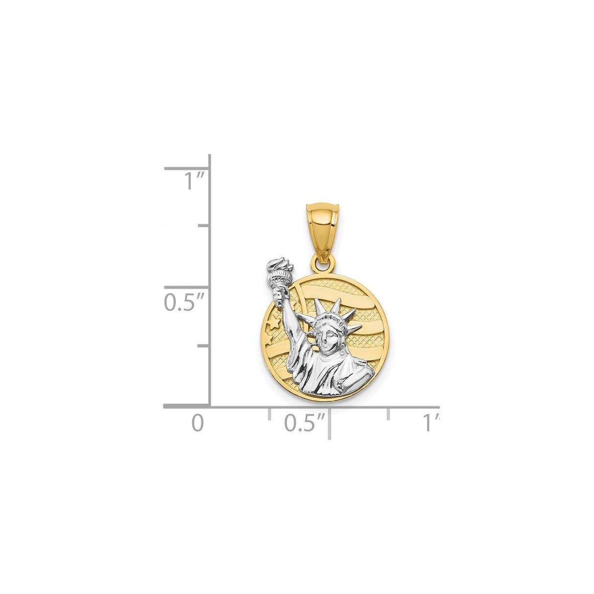 14k Two-Tone Gold Pendant Featuring Statue of Liberty and American Flag Design