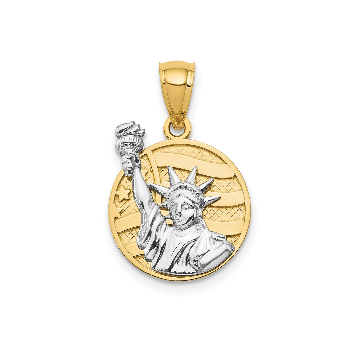 14k Two-Tone Gold Pendant Featuring Statue of Liberty and American Flag Design