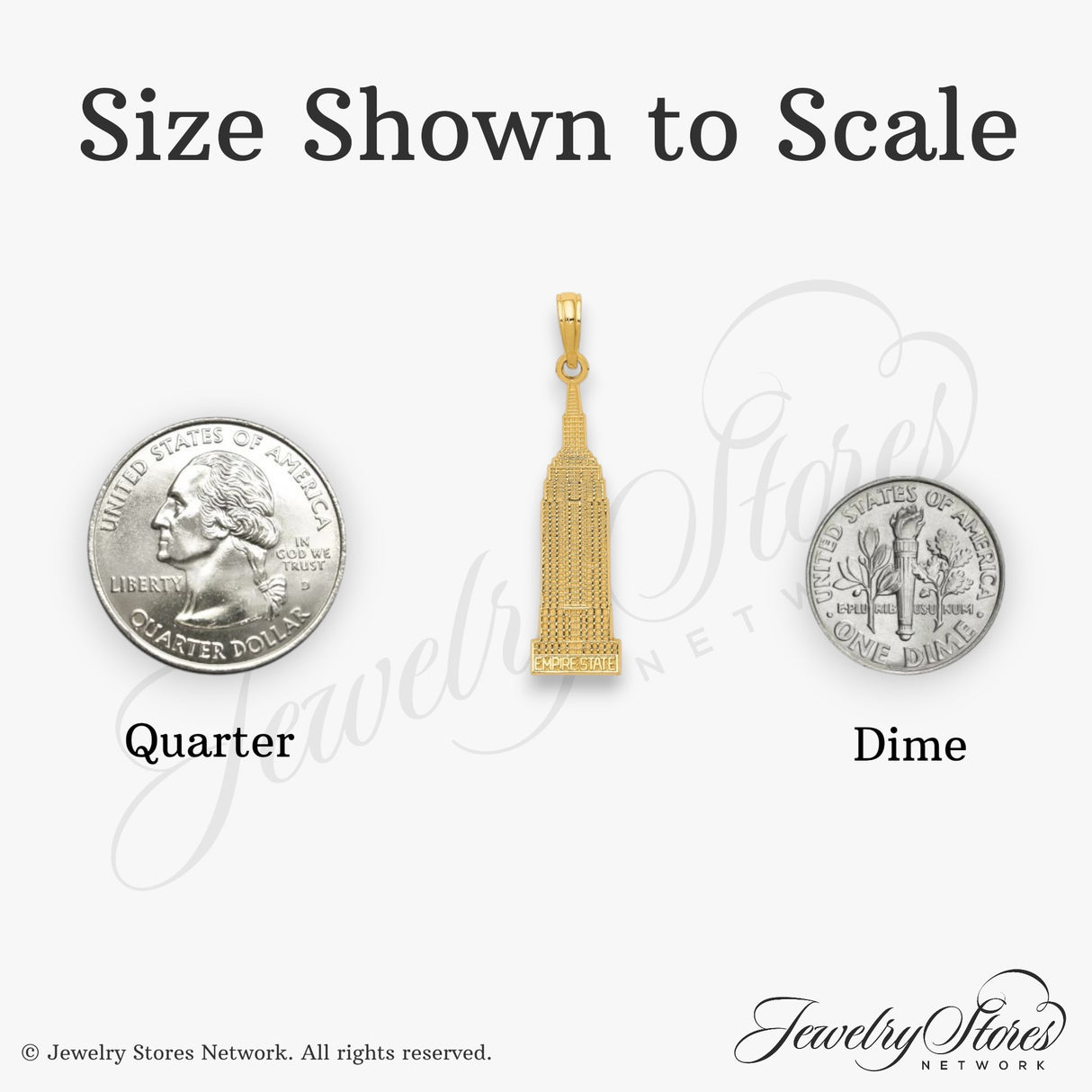 14k Yellow Gold Empire State Pendant, New York City Skyline Charm with Engraving
