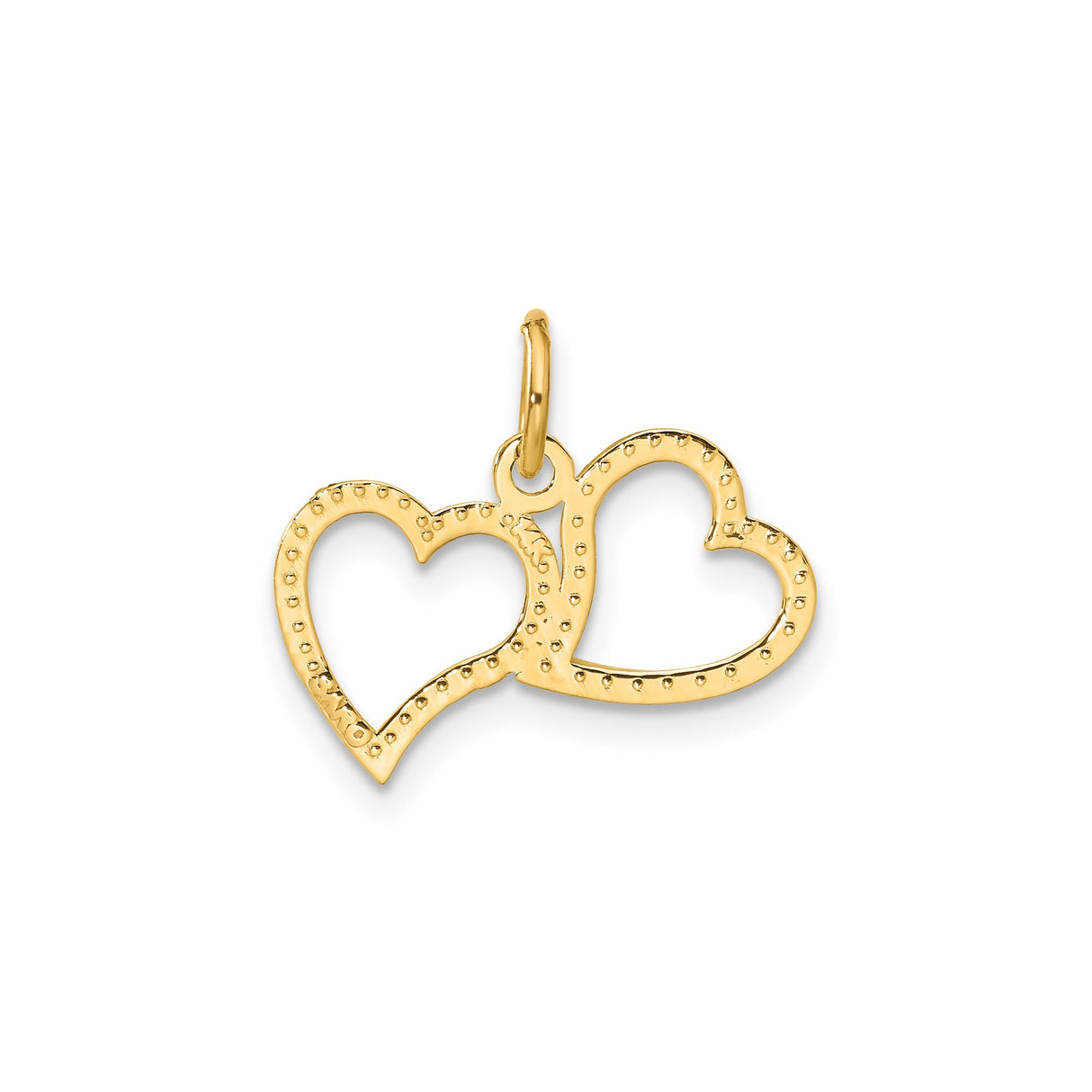 14k Yellow Gold Heart Pendant with Double Openwork and Textured Design for Women