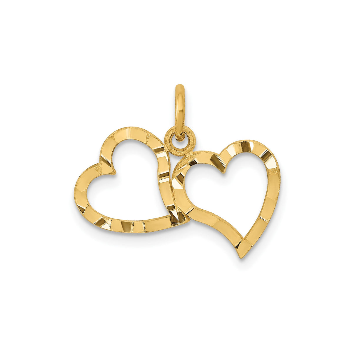 14k Yellow Gold Heart Pendant with Double Openwork and Textured Design for Women
