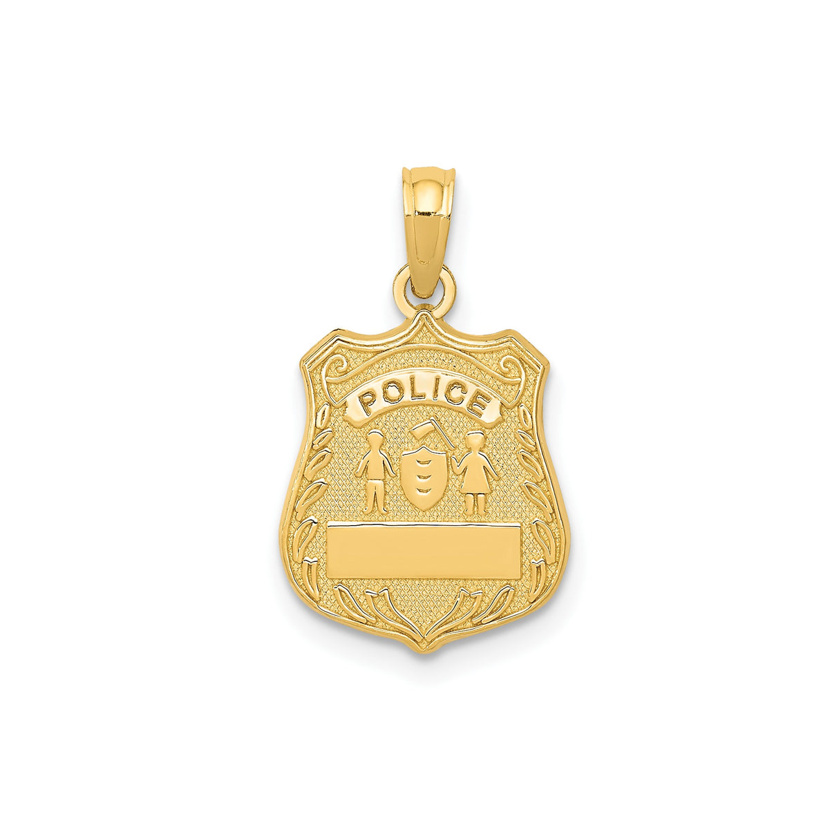 14k Yellow Gold Police Badge Pendant with Embossed Shield Design, Law Enforcement Tribute Charm