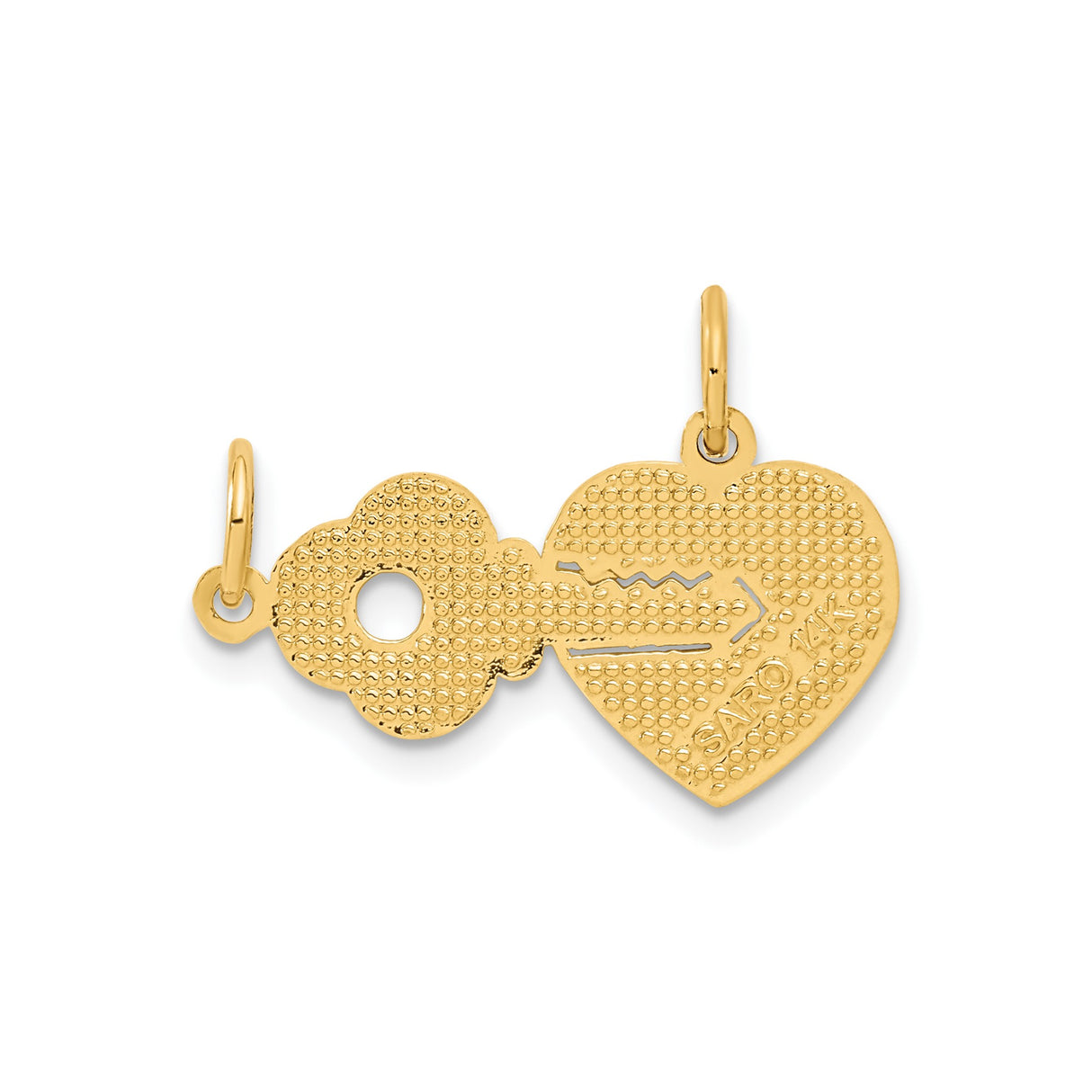 14k Yellow Gold Heart and Key Pendant with Romantic Phrase for Women