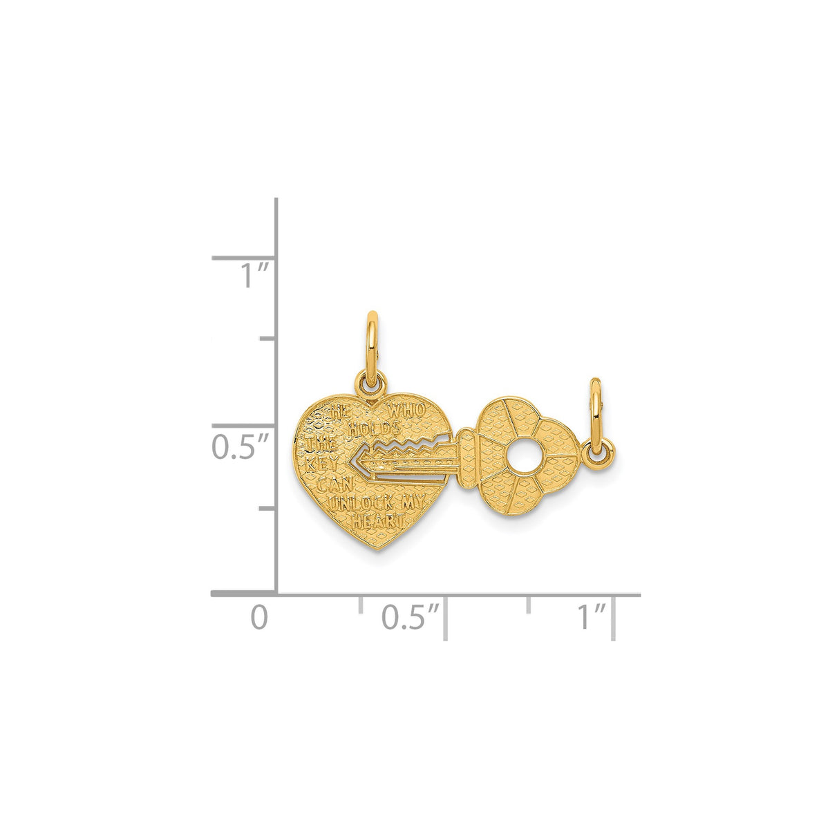 14k Yellow Gold Heart and Key Pendant with Romantic Phrase for Women