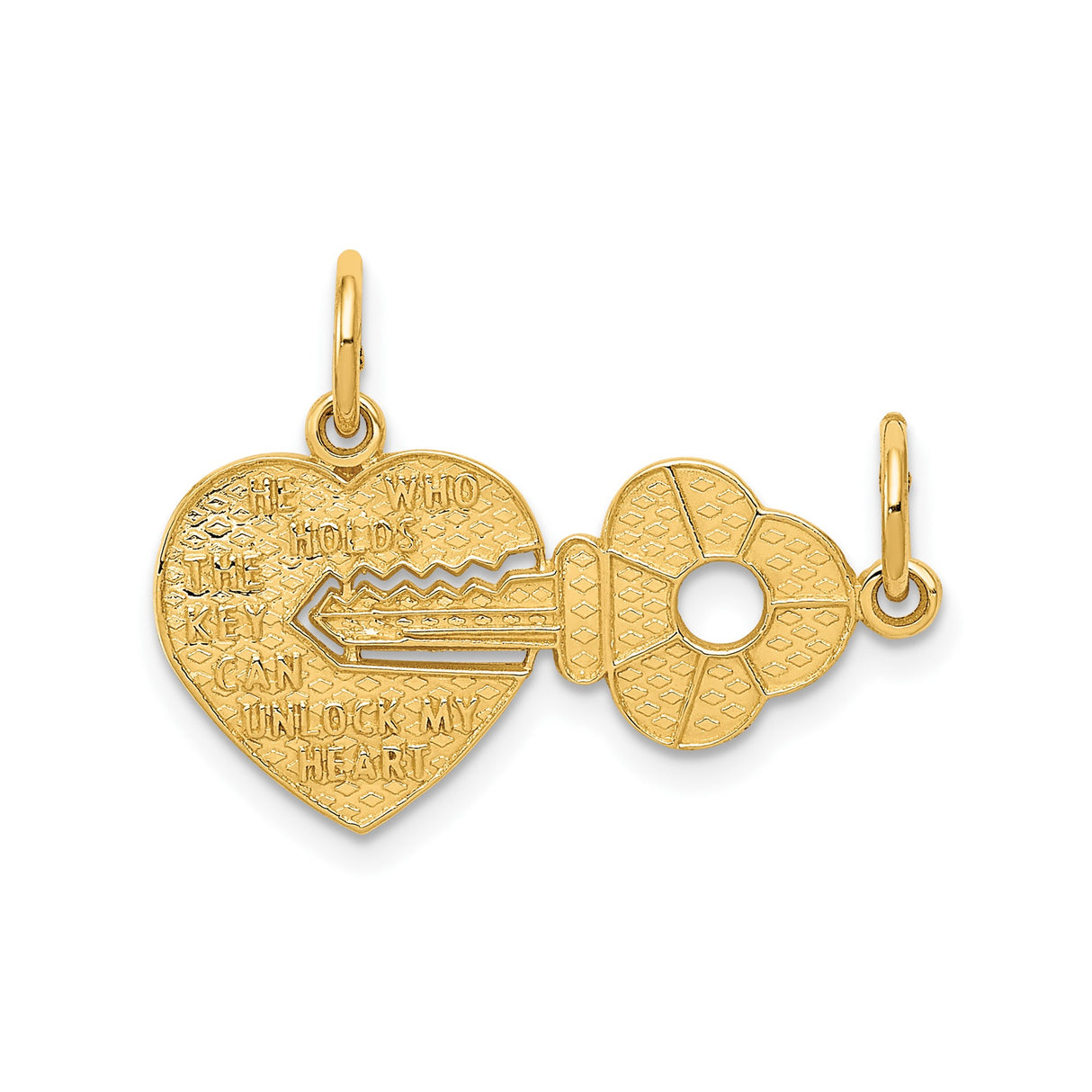 14k Yellow Gold Heart and Key Pendant with Romantic Phrase for Women