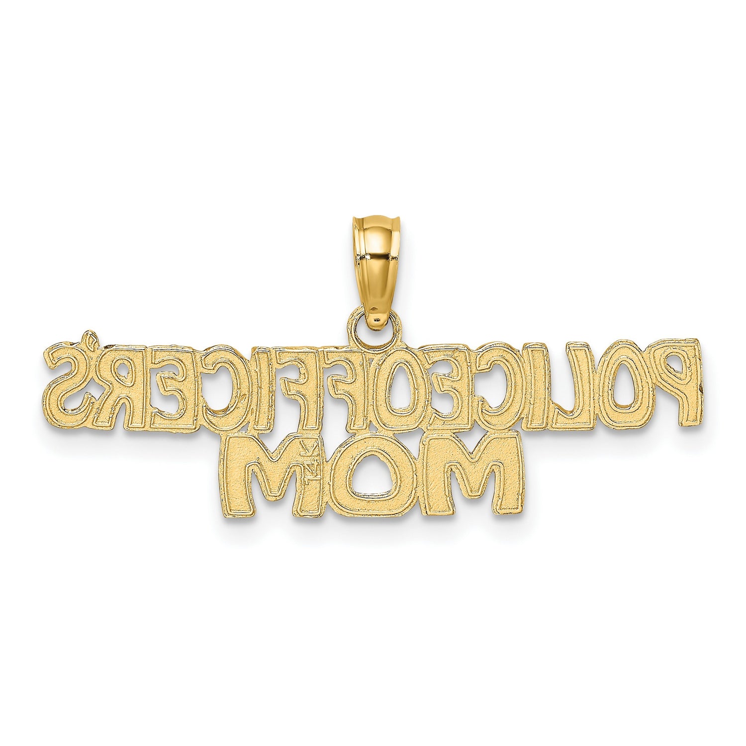 14k Yellow Gold Police Officers Mom Pendant, Honor Badge Charm for Women