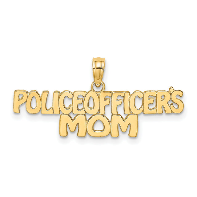 14k Yellow Gold Police Officers Mom Pendant, Honor Badge Charm for Women