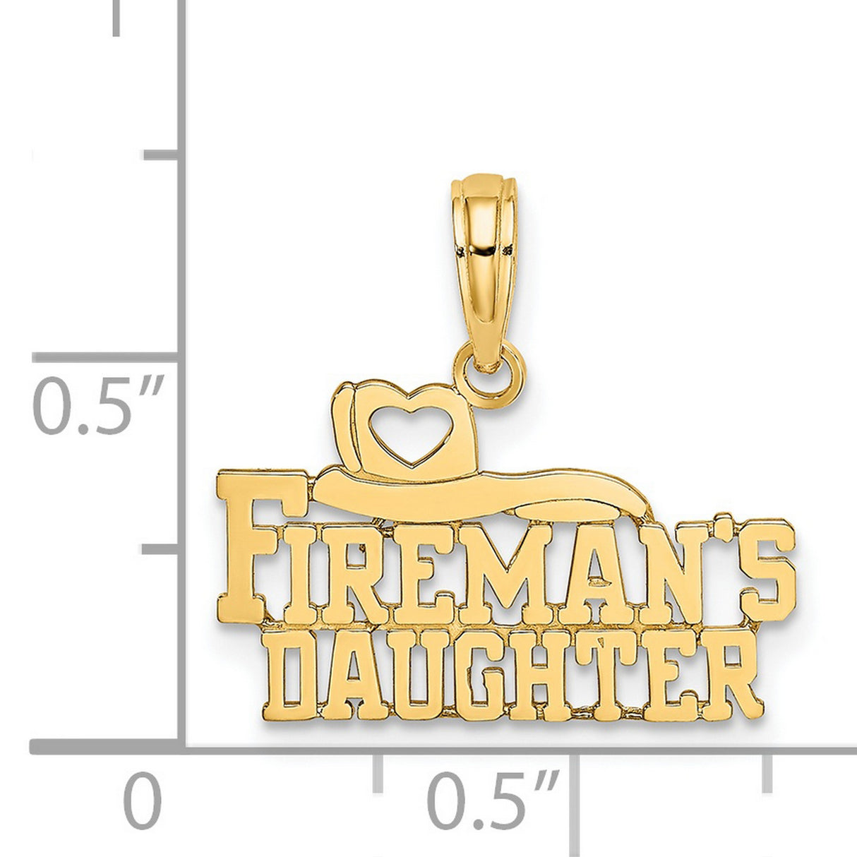 14k Yellow Gold Firemans Daughter Pendant with Firefighter Helmet and Heart Cutout