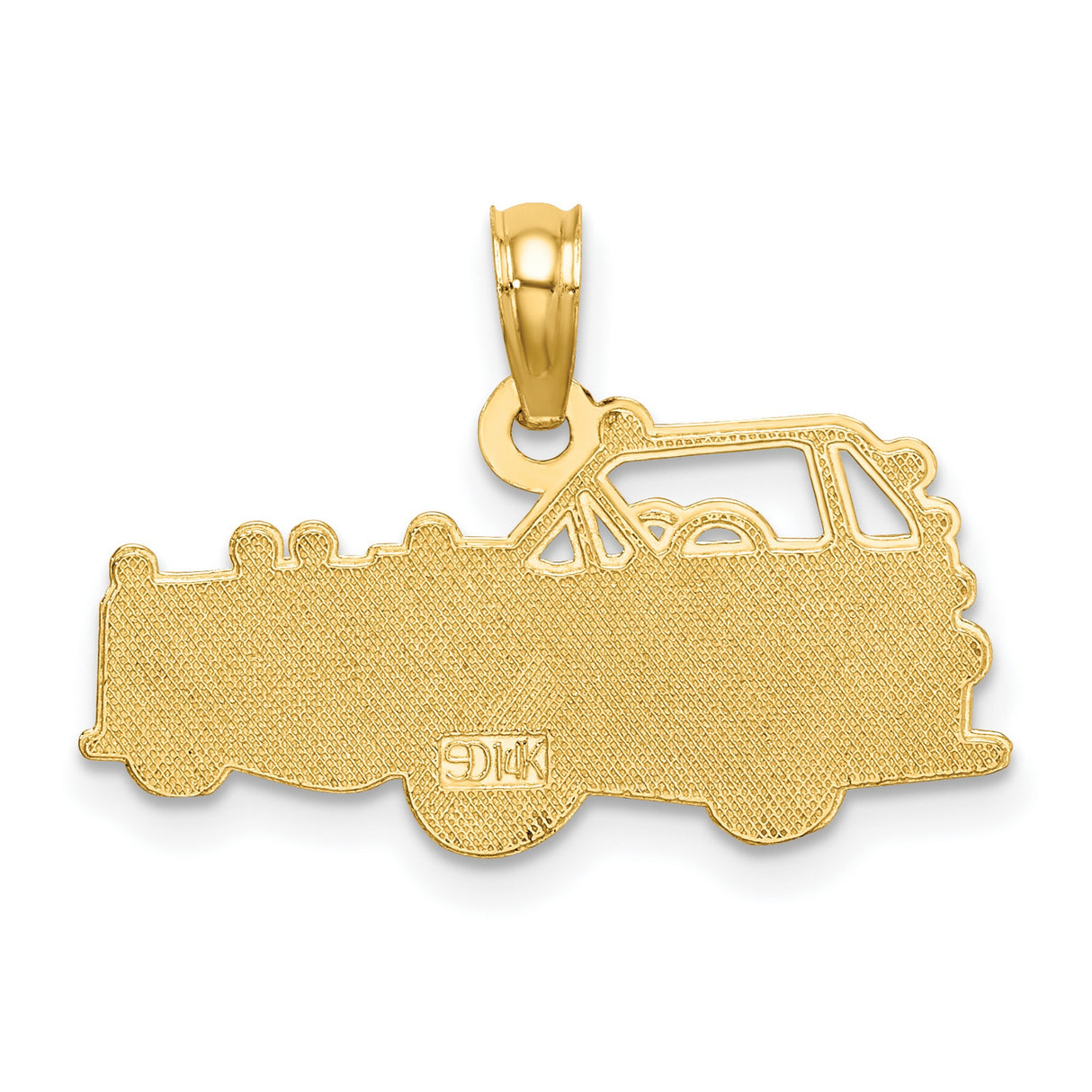 14k Yellow Gold Firetruck Pendant with Cutout Fire Engine Design for Men or Unisex