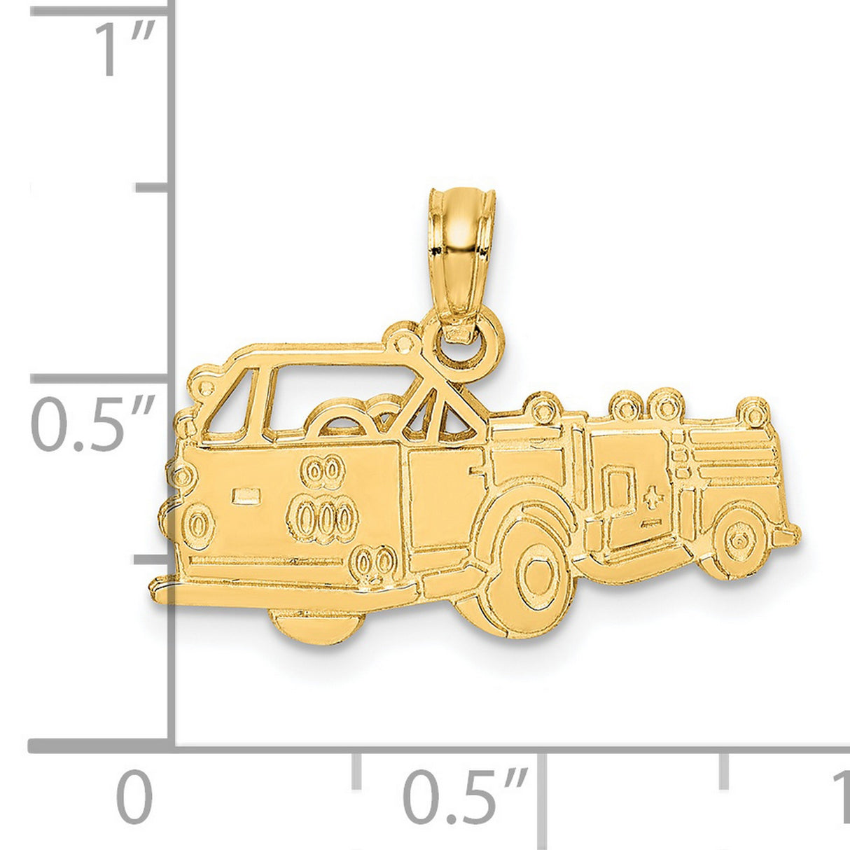 14k Yellow Gold Firetruck Pendant with Cutout Fire Engine Design for Men or Unisex