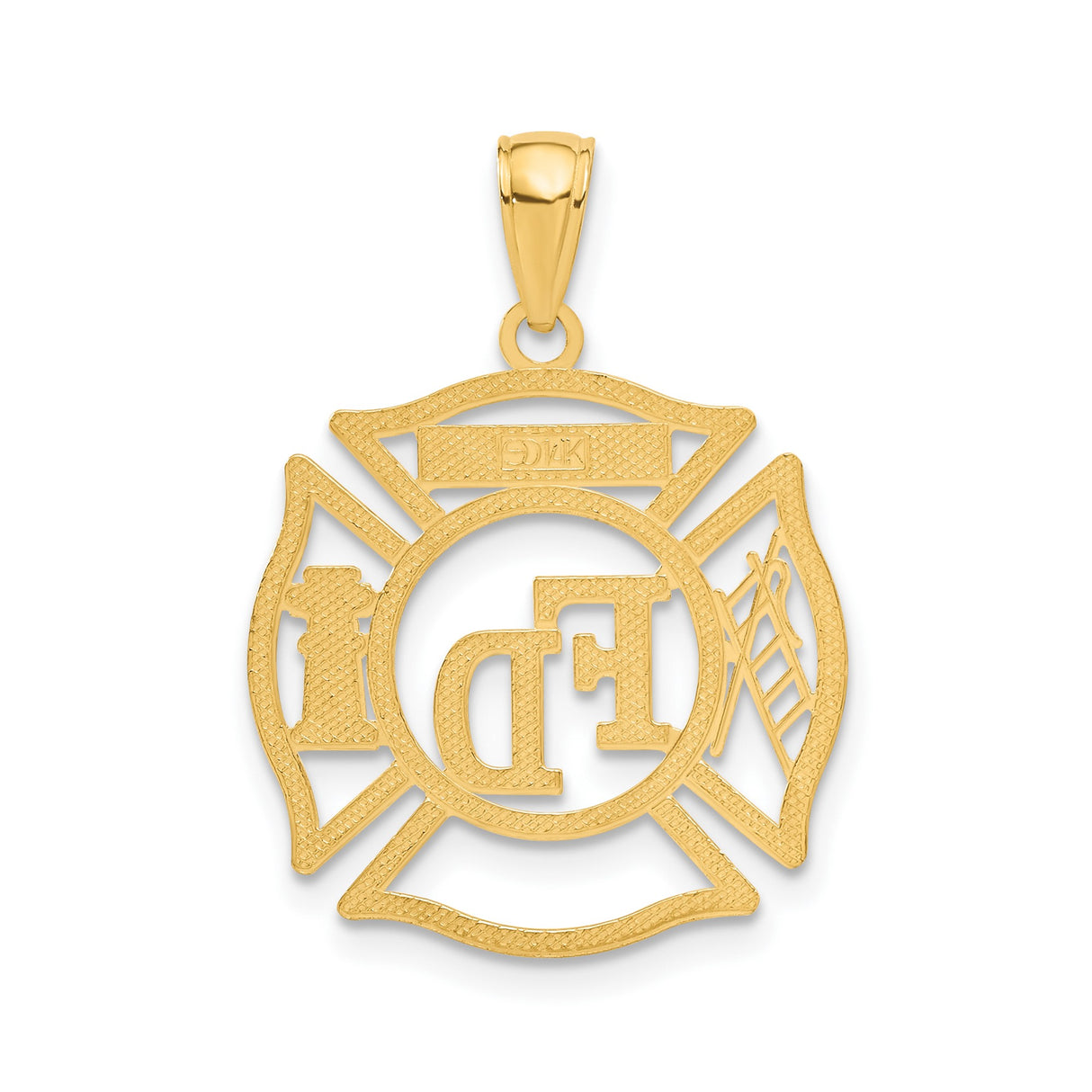 14k Yellow Gold Firefighter Maltese Cross Pendant with FD Initials and Member Engraving