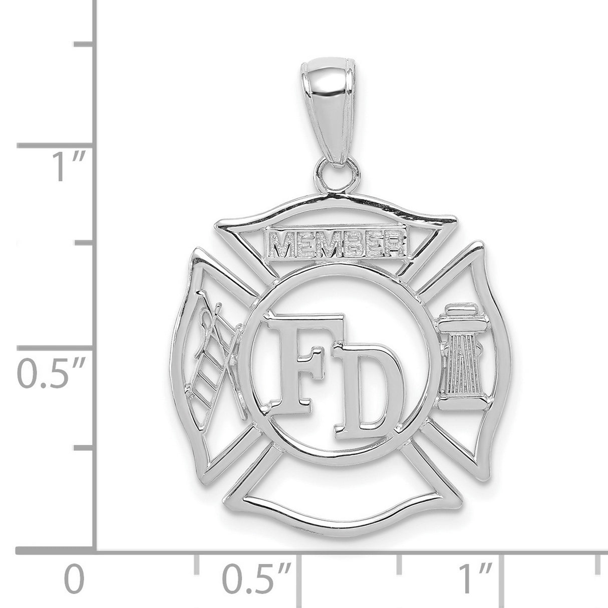 14k White Gold Firefighter Pendant with Maltese Cross, Ladder, Hydrant, and Shield Symbols