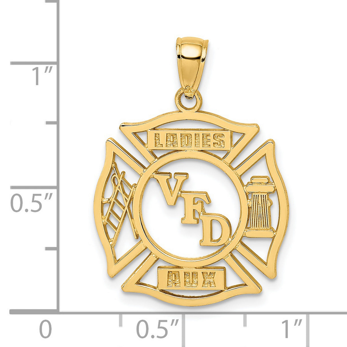 14k Yellow Gold Maltese Cross Pendant with Firefighter Emblem and VFD Ladies Auxiliary Insignia