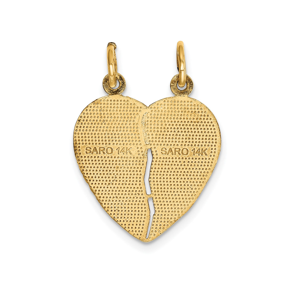 14k Yellow Gold Breakable Heart Pendant with Dual Arrows and Romantic Inscription