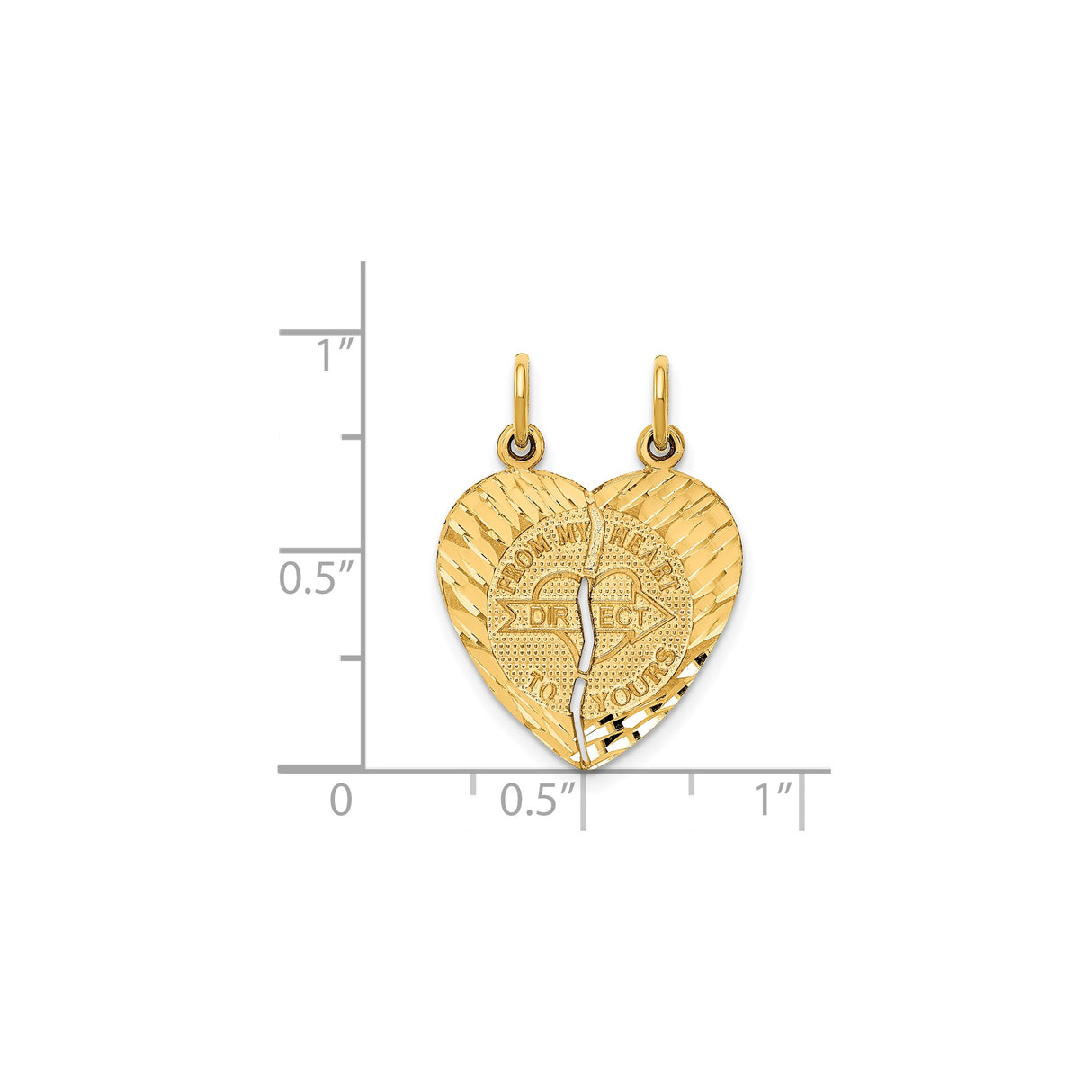 14k Yellow Gold Breakable Heart Pendant with Dual Arrows and Romantic Inscription