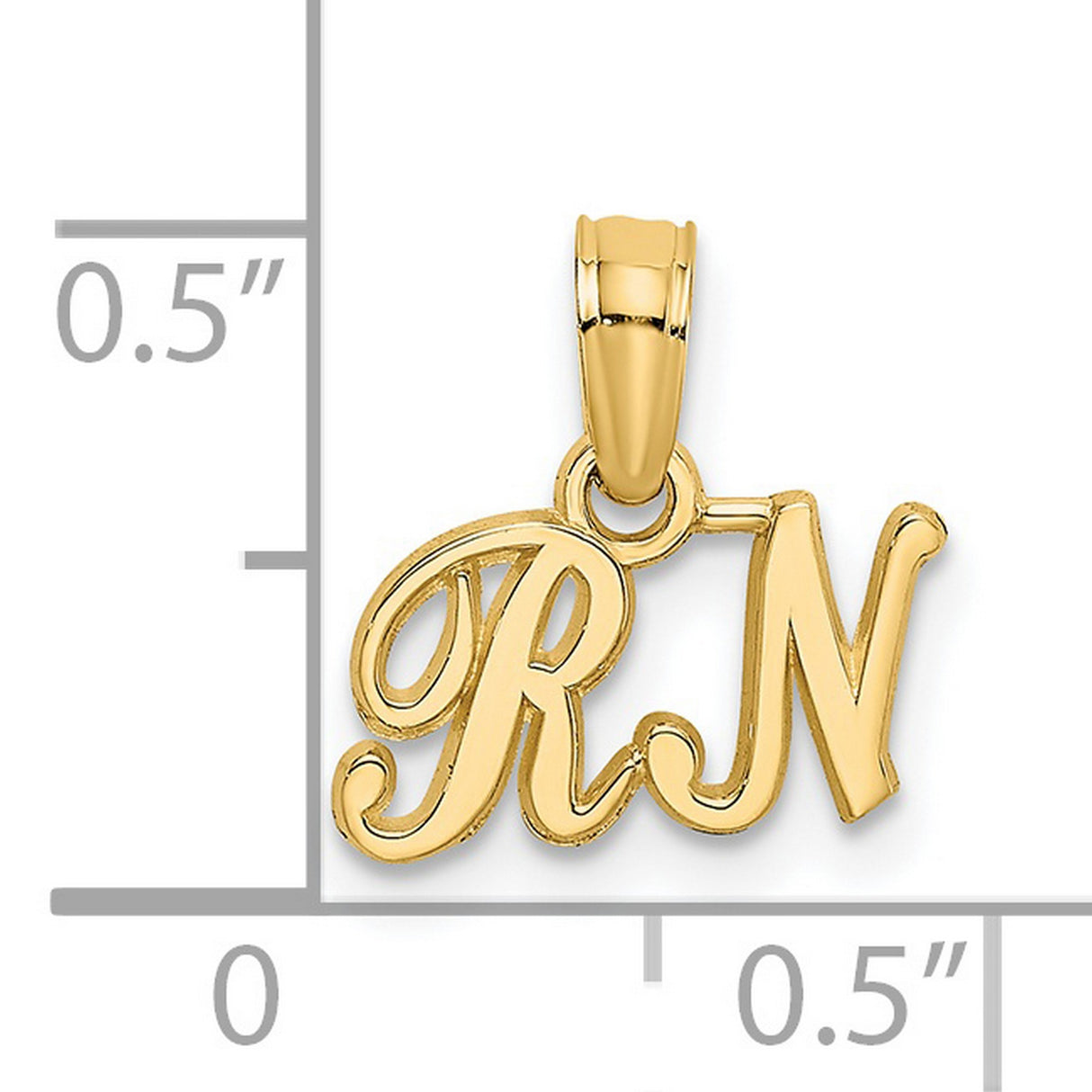 14k Yellow Gold RN Pendant Charm, Script Letters Symbolizing Registered Nurse Pride