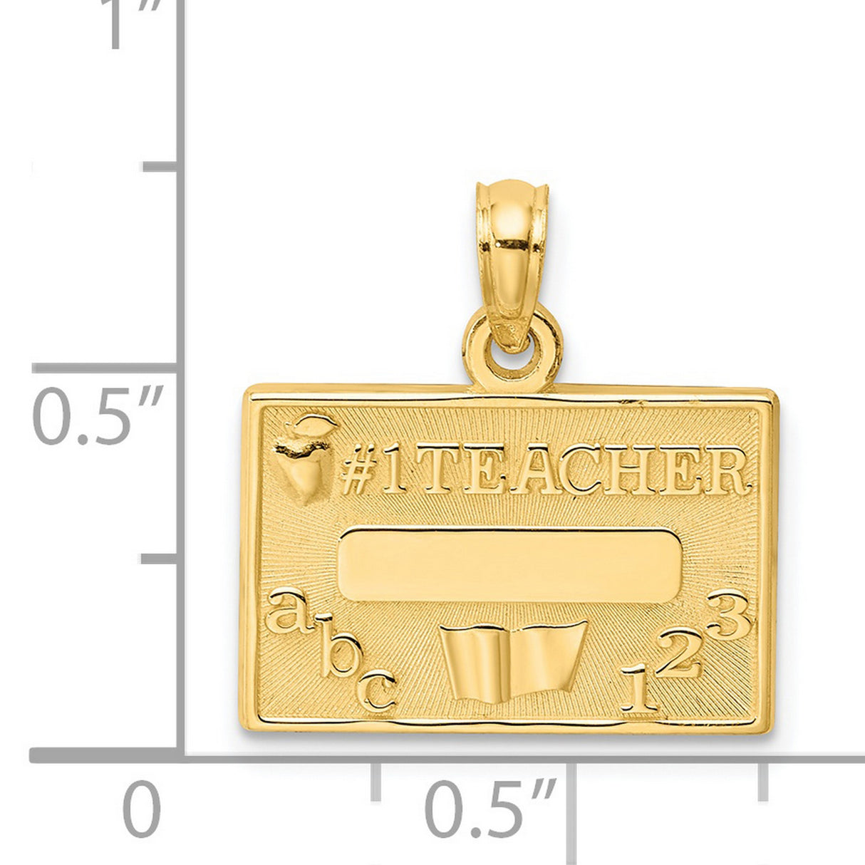 14k Yellow Gold Rectangle Pendant with ABC 123, Open Book, and Number One Teacher Design