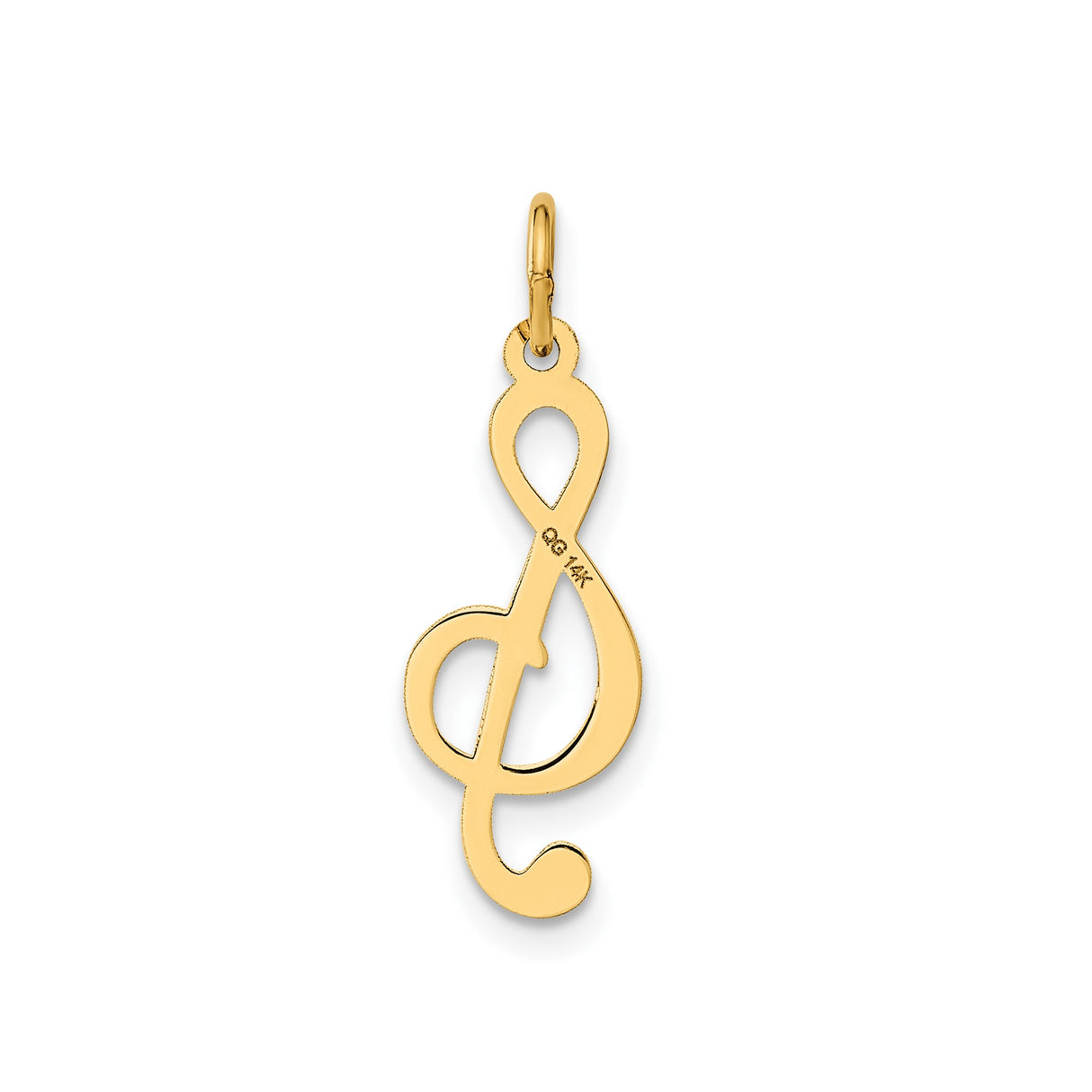 14k Yellow Gold Treble Clef Pendant, Polished Music Note Charm for Women and Musicians