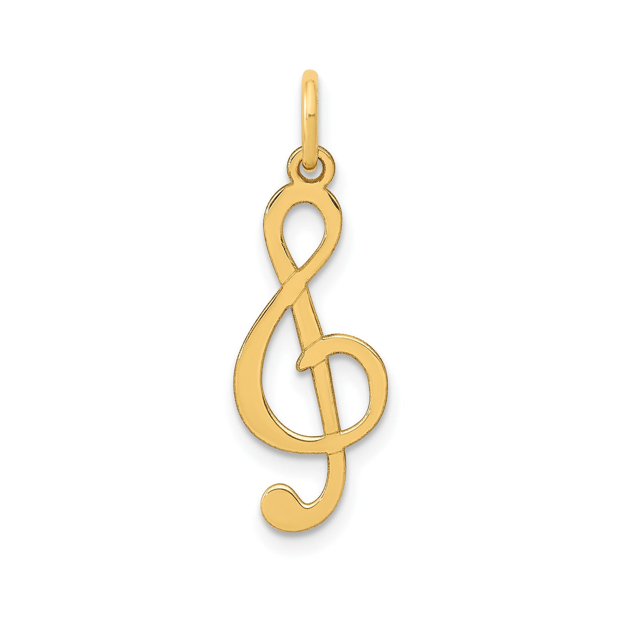 14k Yellow Gold Treble Clef Pendant, Polished Music Note Charm for Women and Musicians