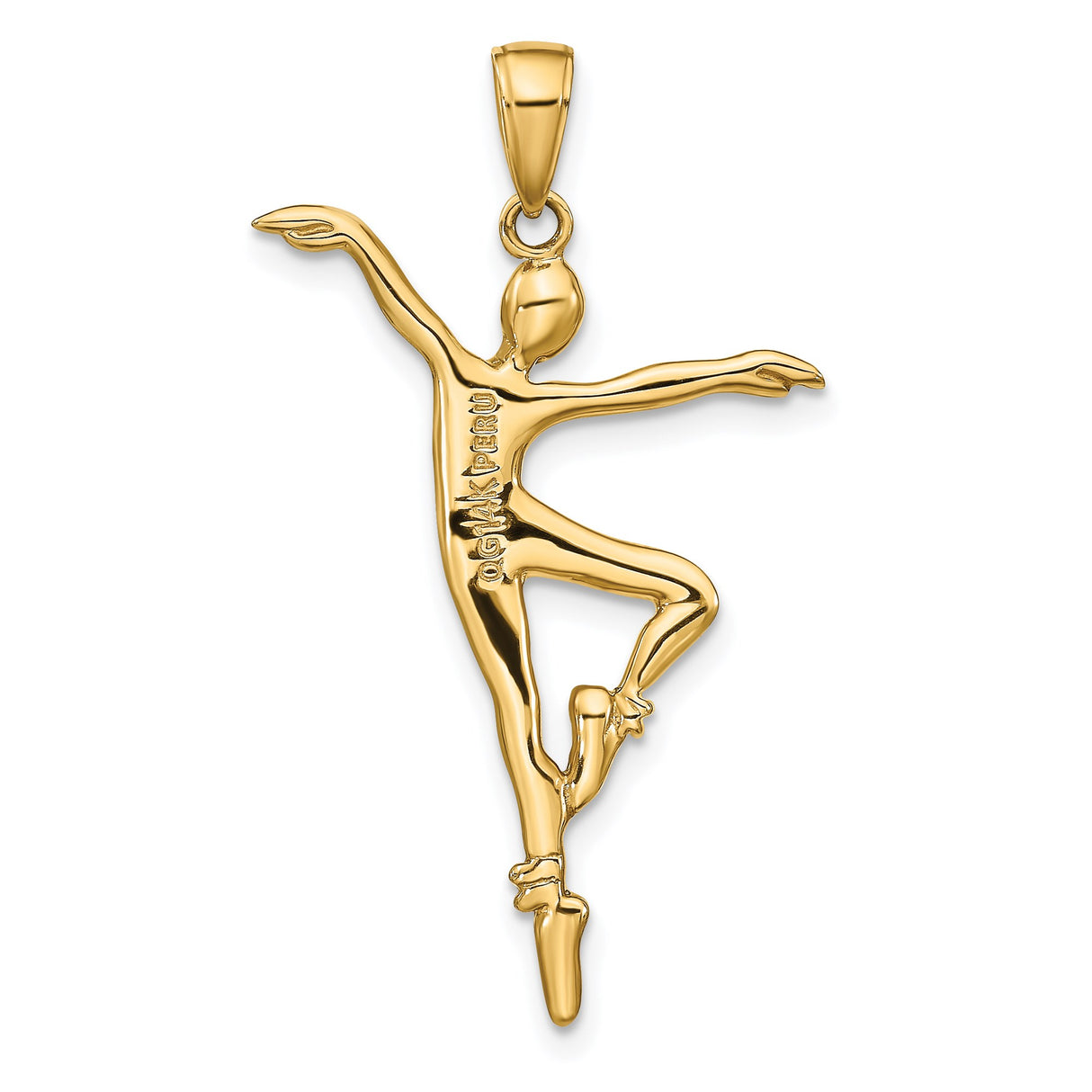 14k Yellow Gold Ballerina Pendant with Graceful Dancer in Mid-Pose